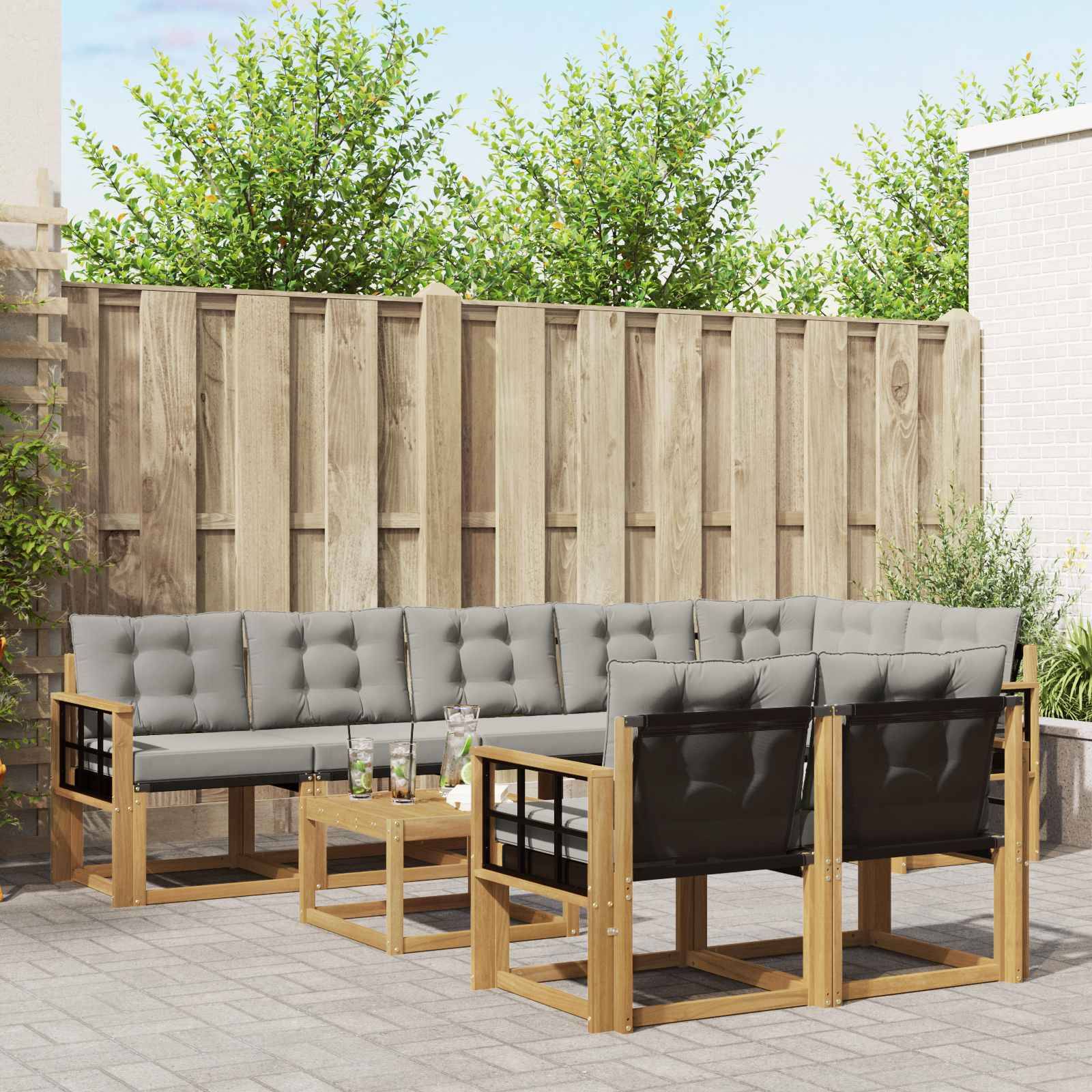 vidaXL Outdoor-Sofagarnitur mit Kissen 9 pcs Weiß und Hellgrau