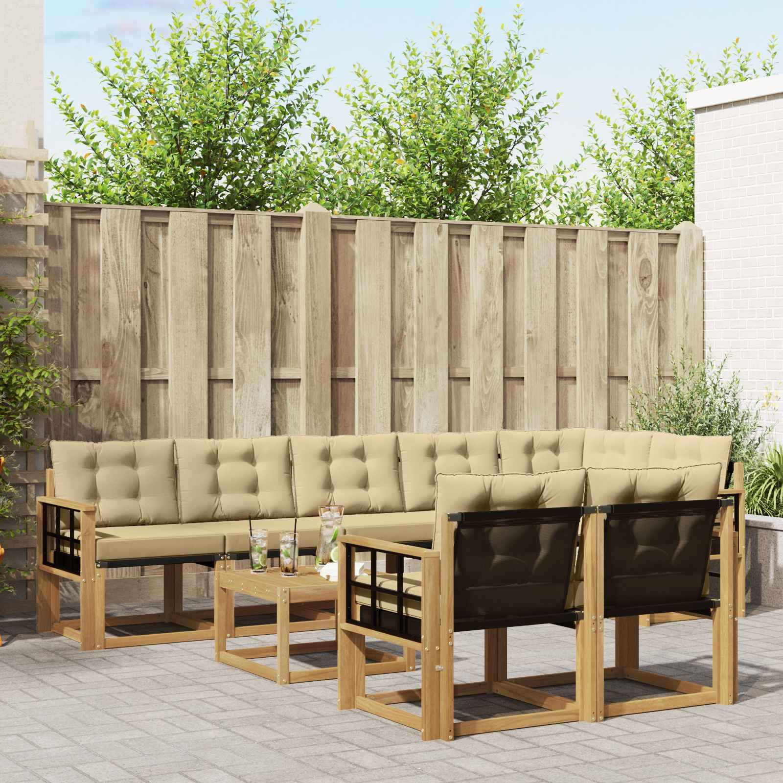 vidaXL Outdoor-Sofagarnitur mit Kissen 9 pcs Weiß und Beige