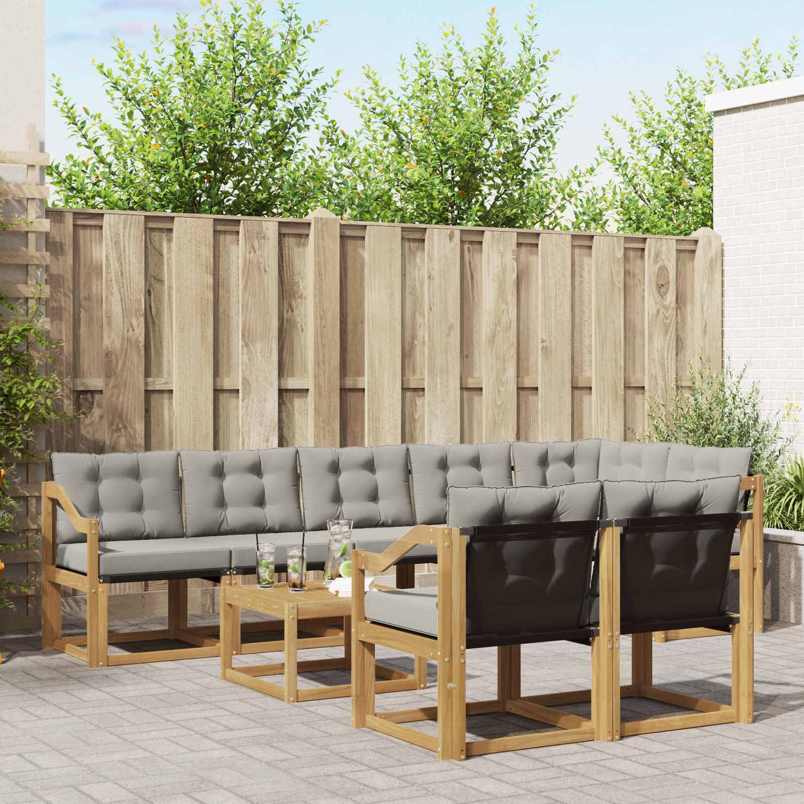 vidaXL Outdoor-Sofagarnitur mit Kissen 9 pcs Weiß und Hellgrau