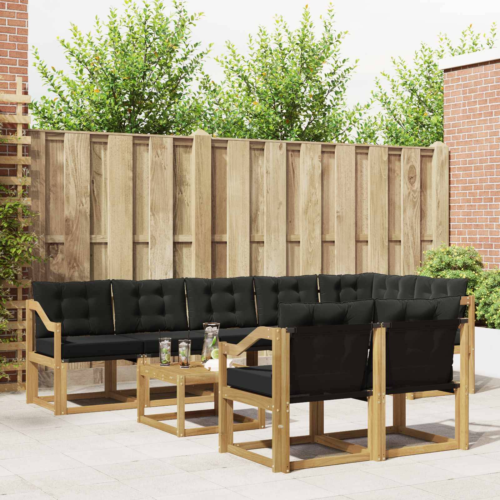 vidaXL Outdoor-Sofagarnitur mit Kissen 9 pcs Weiß und Schwarz