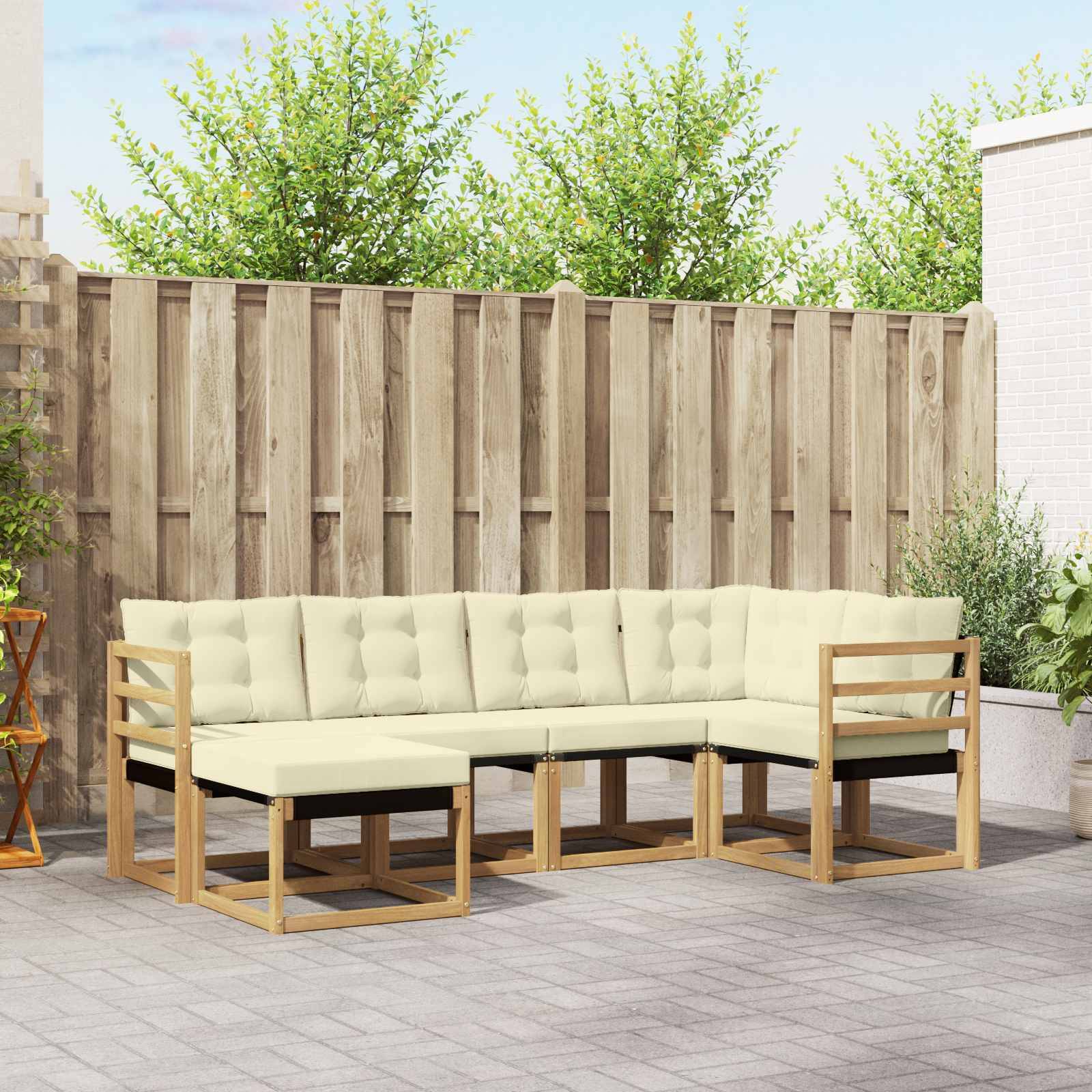 vidaXL Outdoor-Sofagarnitur mit Kissen 6 pcs Weiß und Creme