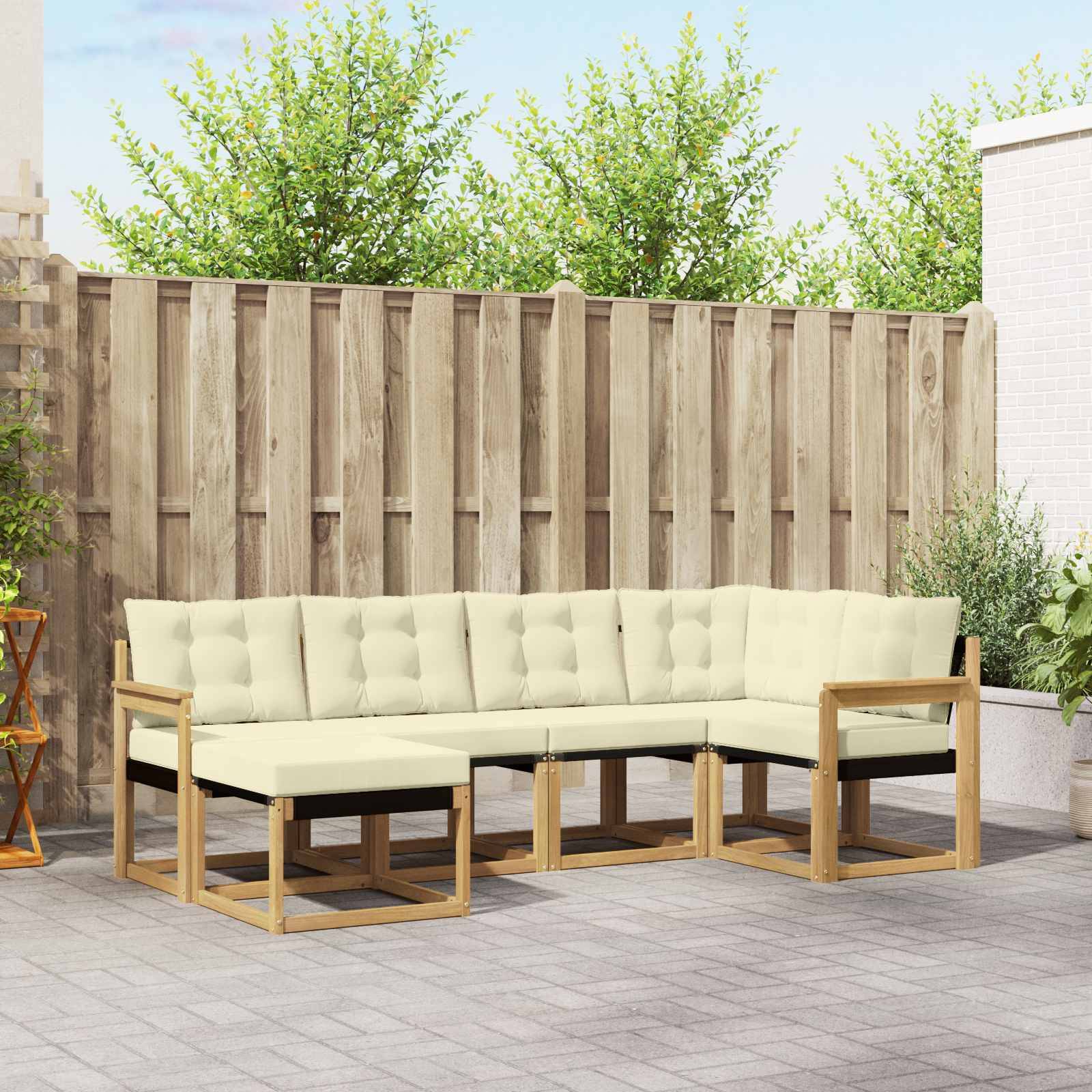 vidaXL Outdoor-Sofagarnitur mit Kissen 6 pcs Weiß und Creme