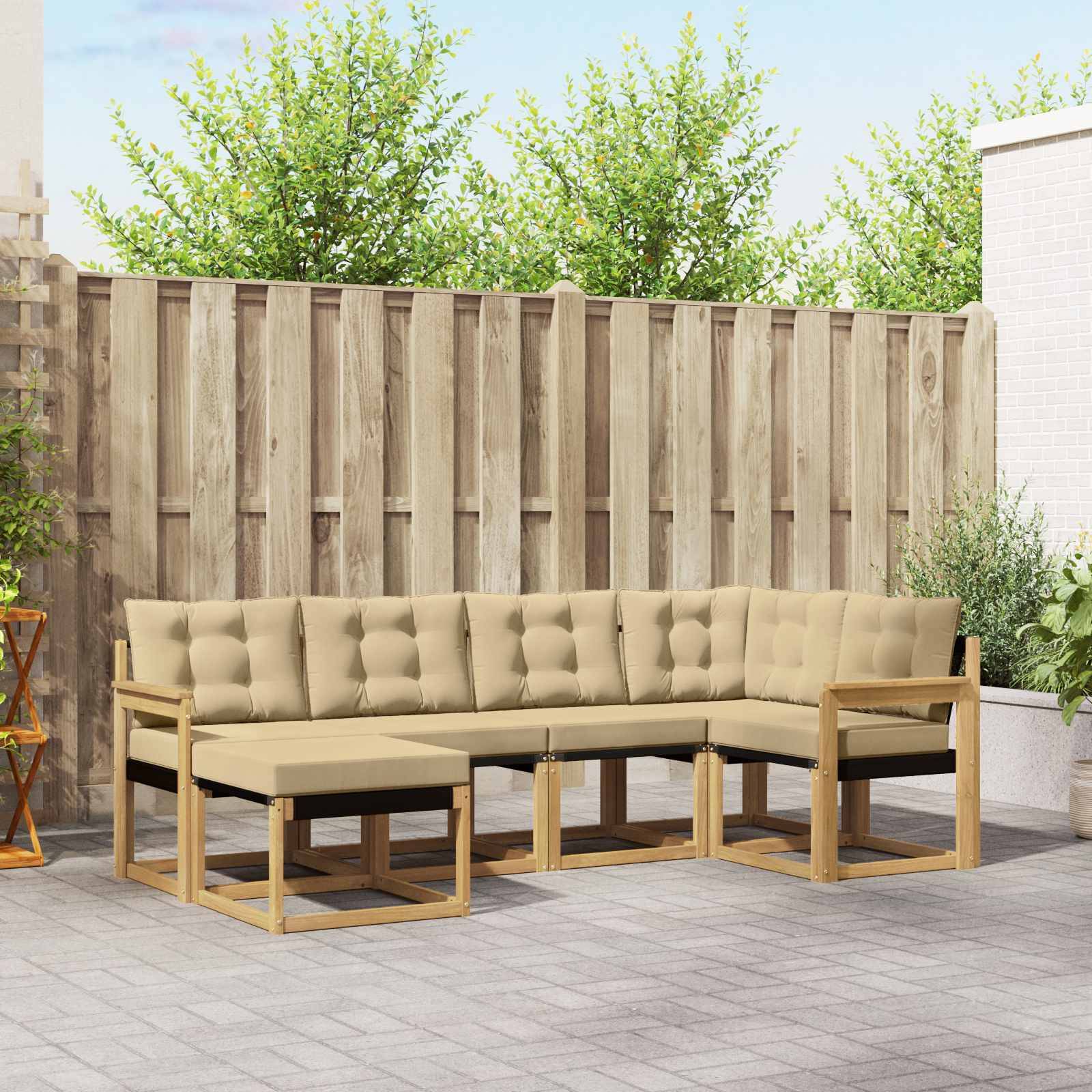 vidaXL Outdoor-Sofagarnitur mit Kissen 6 pcs Weiß und Beige