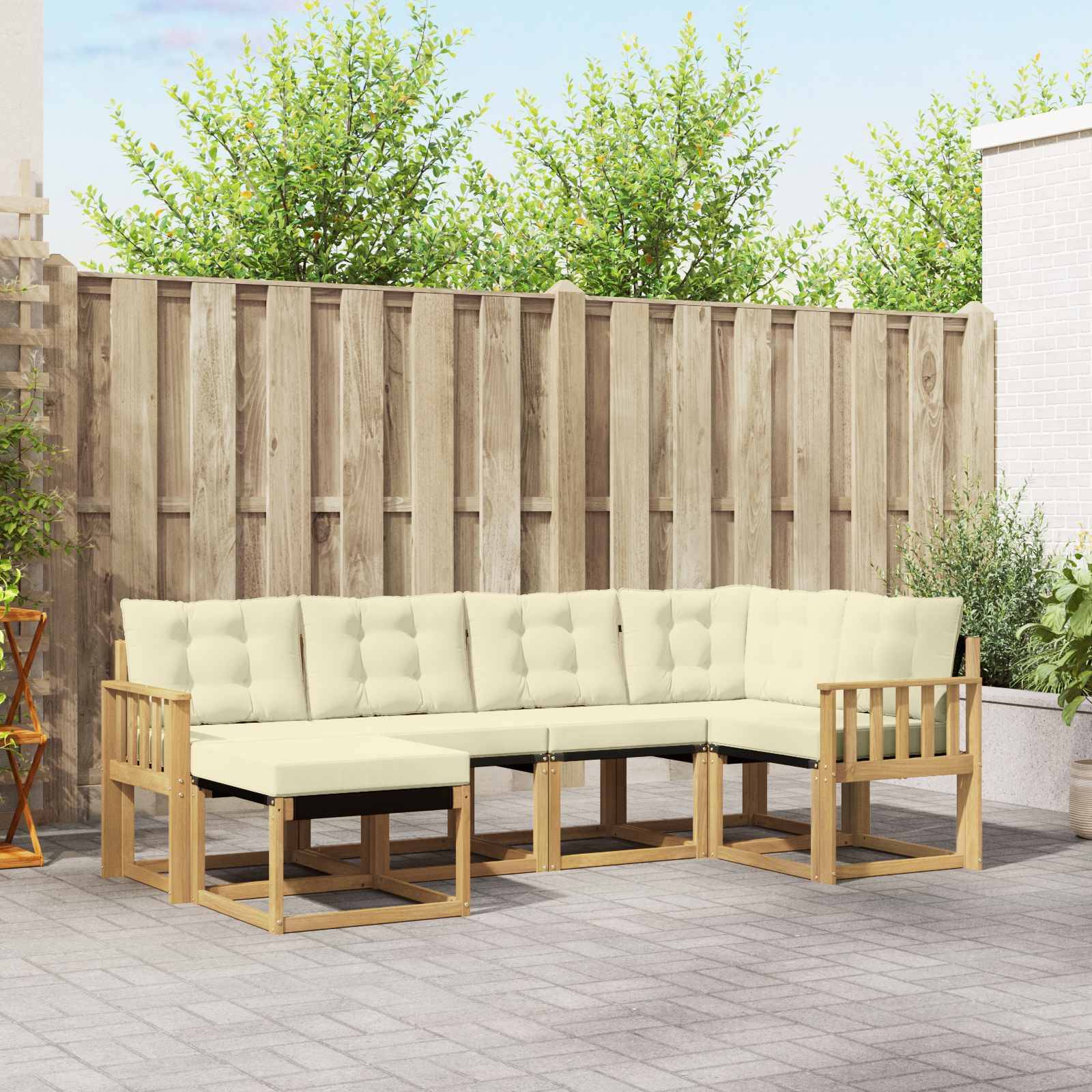 vidaXL Outdoor-Sofagarnitur mit Kissen 6 pcs Weiß und Creme