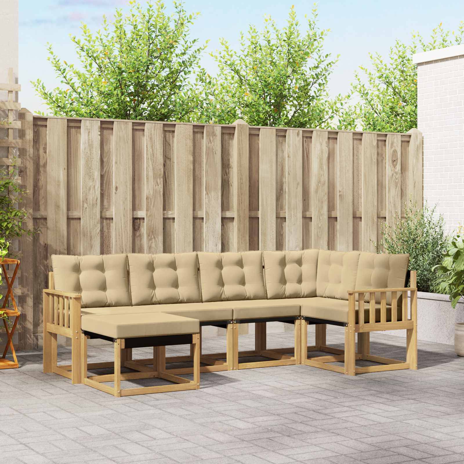 vidaXL Outdoor-Sofagarnitur mit Kissen 6 pcs Weiß und Beige