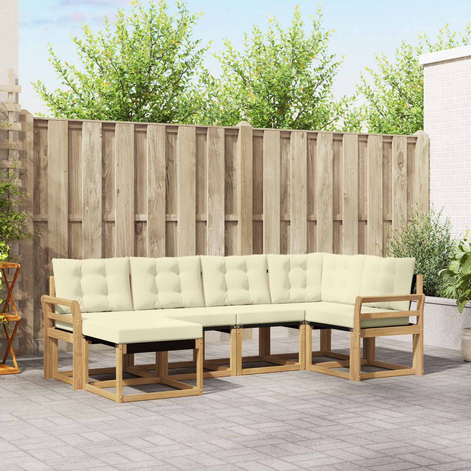 vidaXL Outdoor-Sofagarnitur mit Kissen 6 pcs Weiß und Creme