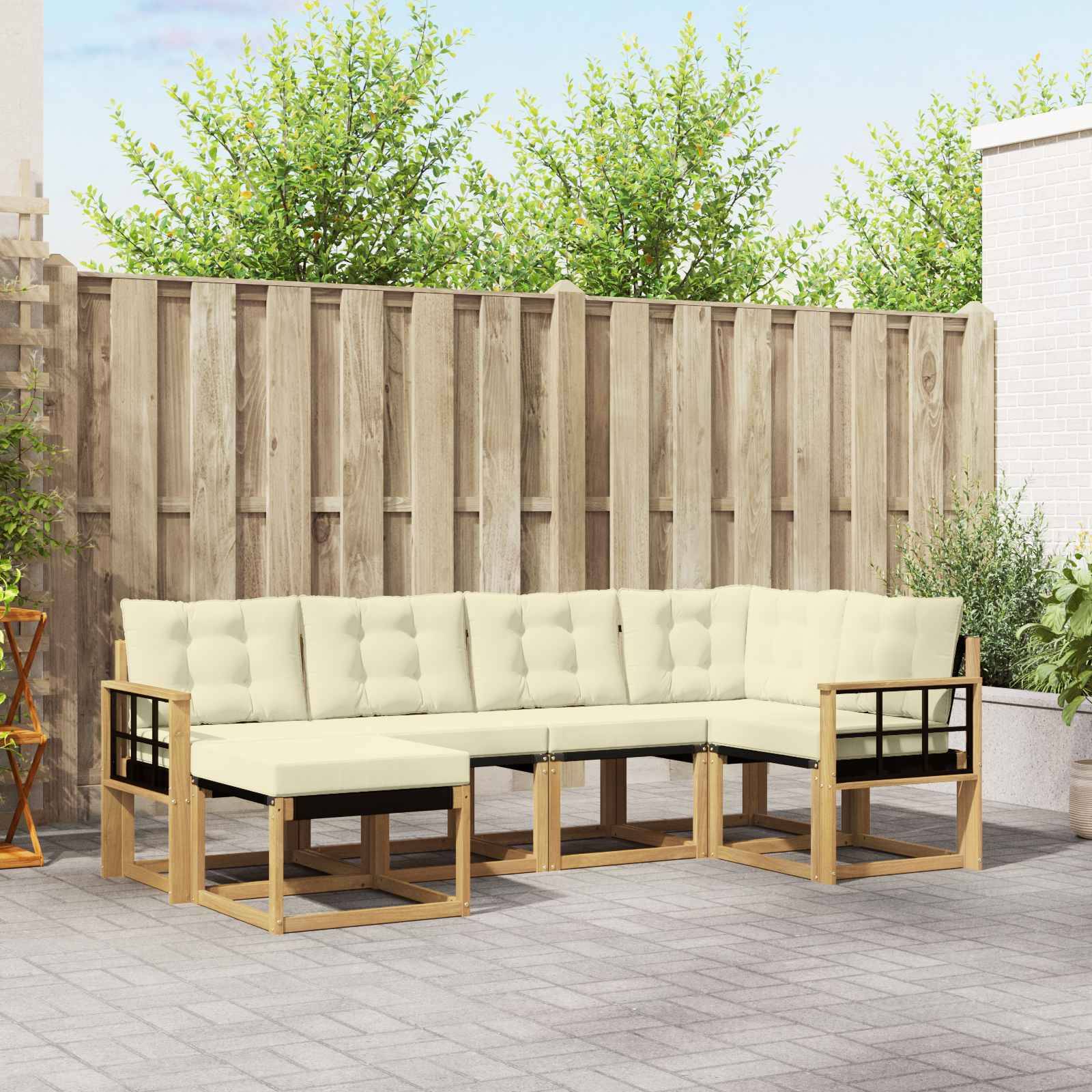 vidaXL Outdoor-Sofagarnitur mit Kissen 6 pcs Weiß und Creme