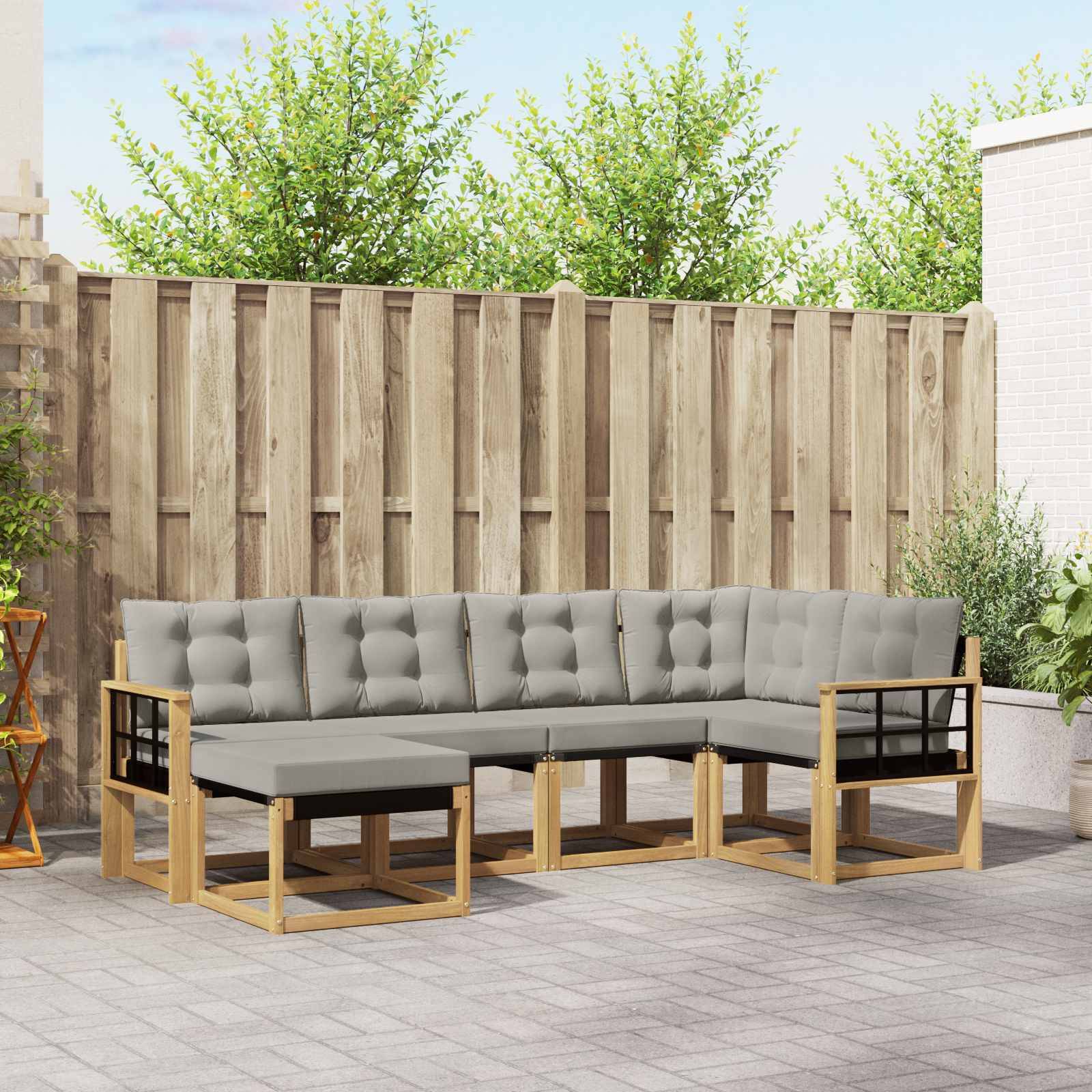 vidaXL Outdoor-Sofagarnitur mit Kissen 6 pcs Weiß und Hellgrau