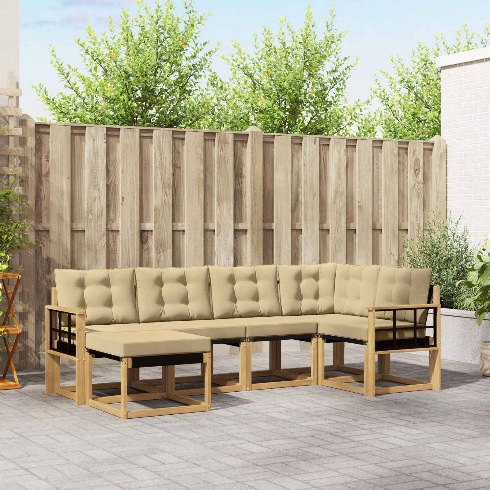 vidaXL Outdoor-Sofagarnitur mit Kissen 6 pcs Weiß und Beige