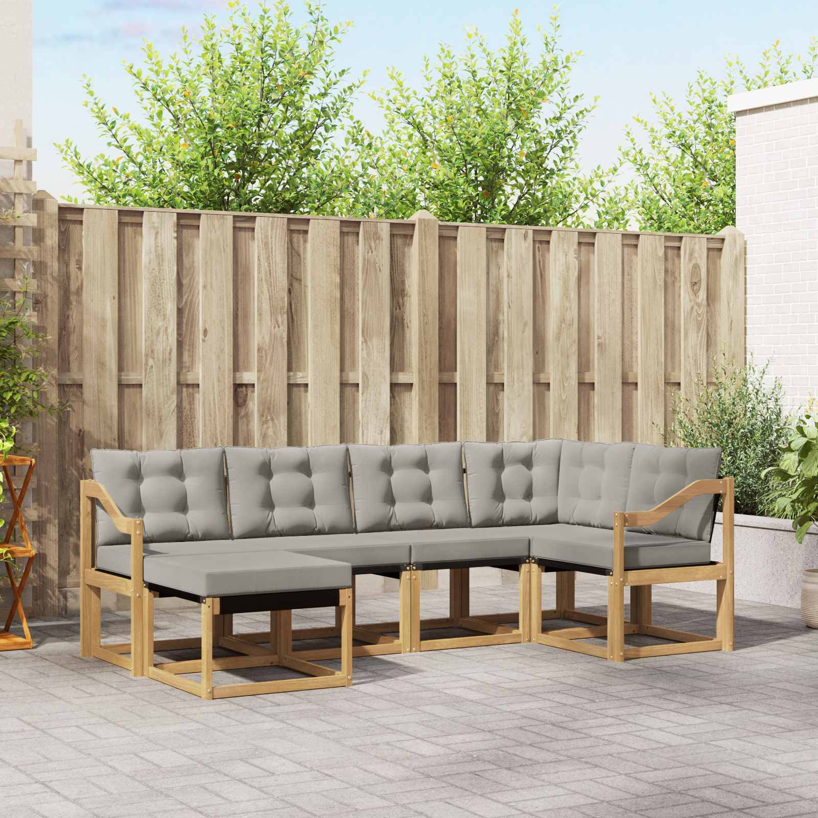 vidaXL Outdoor-Sofagarnitur mit Kissen 6 pcs Weiß und Hellgrau