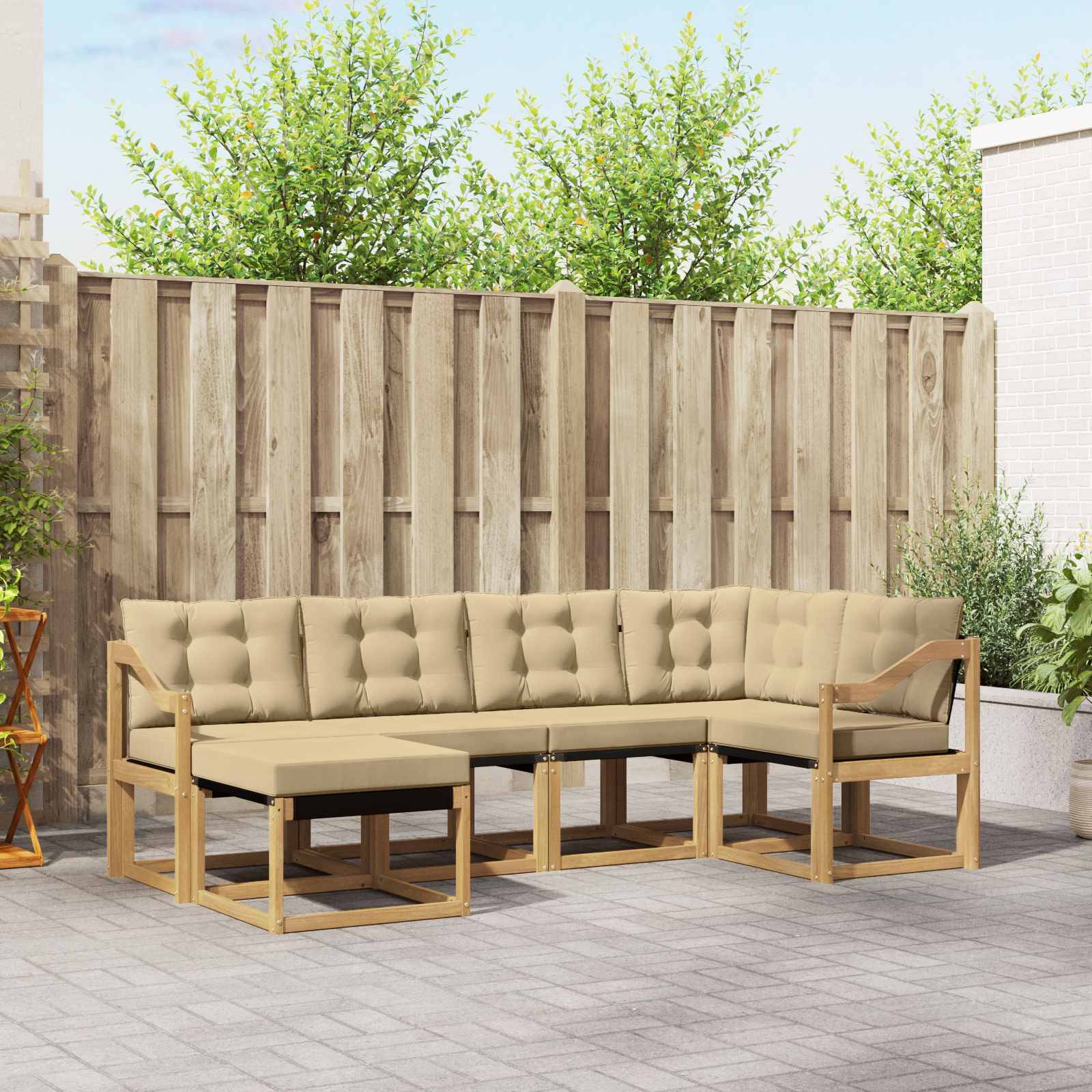 vidaXL Outdoor-Sofagarnitur mit Kissen 6 pcs Weiß und Beige