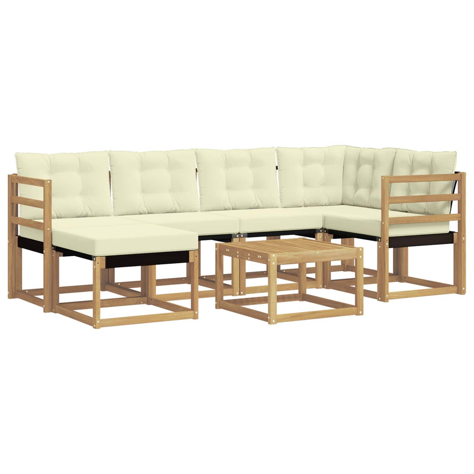 vidaXL Outdoor-Sofagarnitur mit Kissen 7 pcs Weiß und Creme