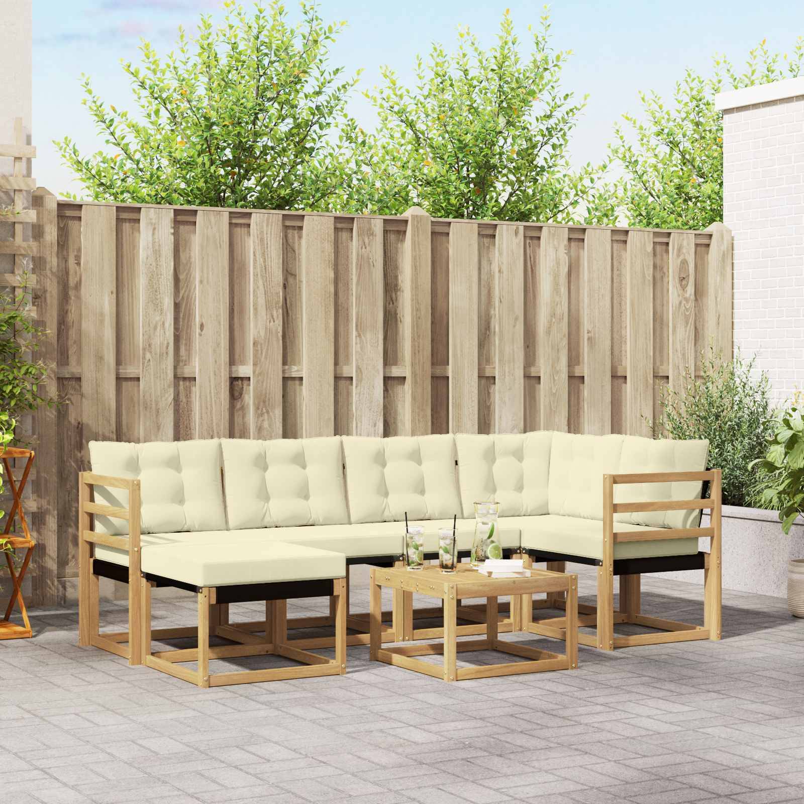 vidaXL Outdoor-Sofagarnitur mit Kissen 7 pcs Weiß und Creme