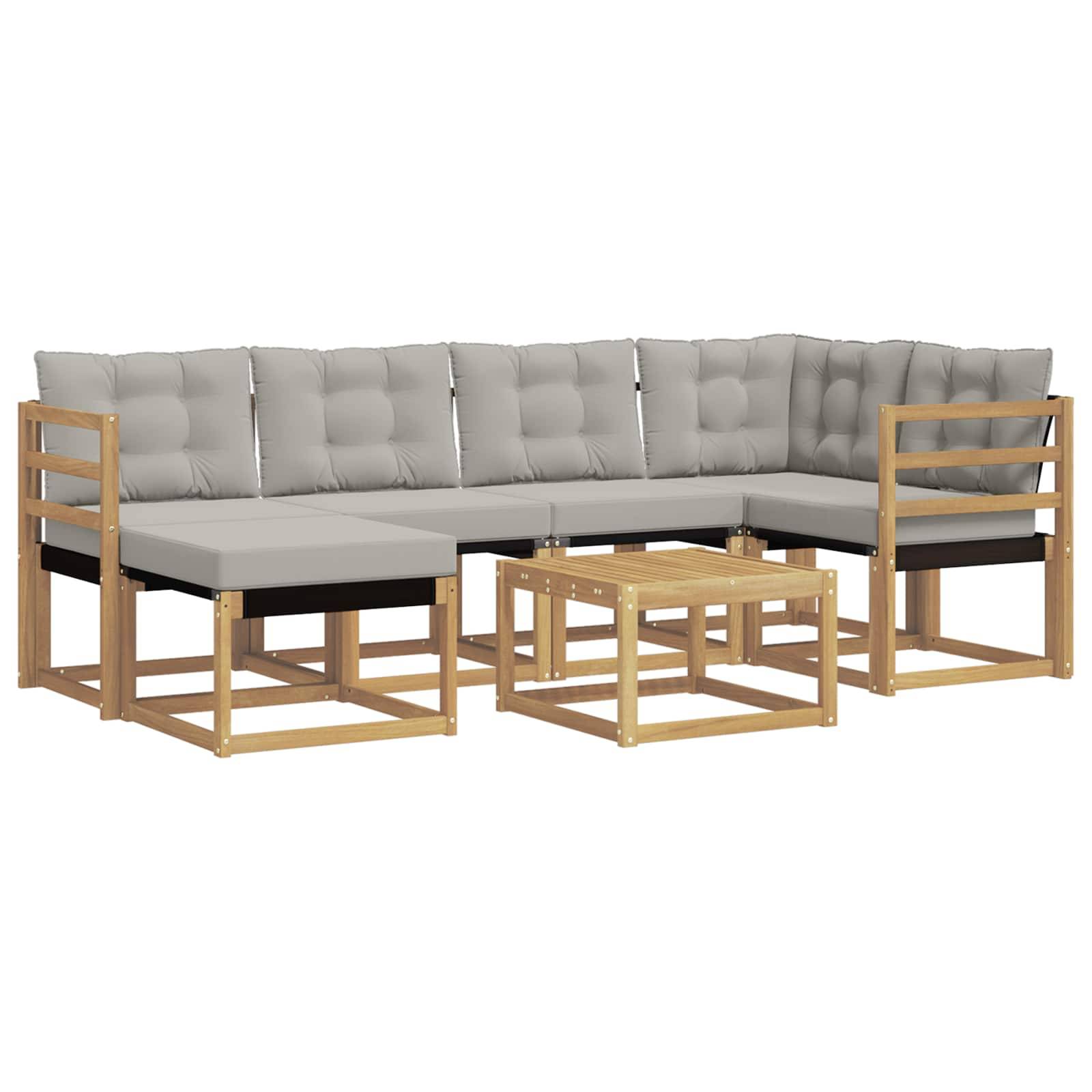 vidaXL Outdoor-Sofagarnitur mit Kissen 7 pcs Weiß und Hellgrau