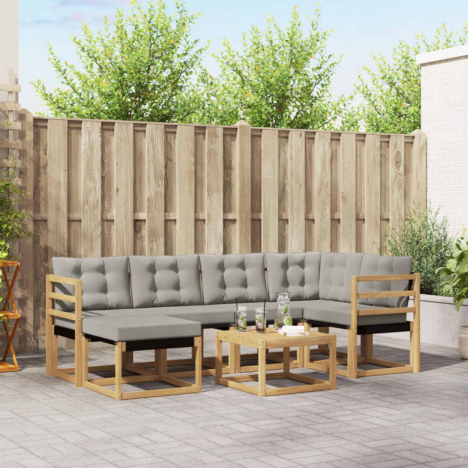 vidaXL Outdoor-Sofagarnitur mit Kissen 7 pcs Weiß und Hellgrau