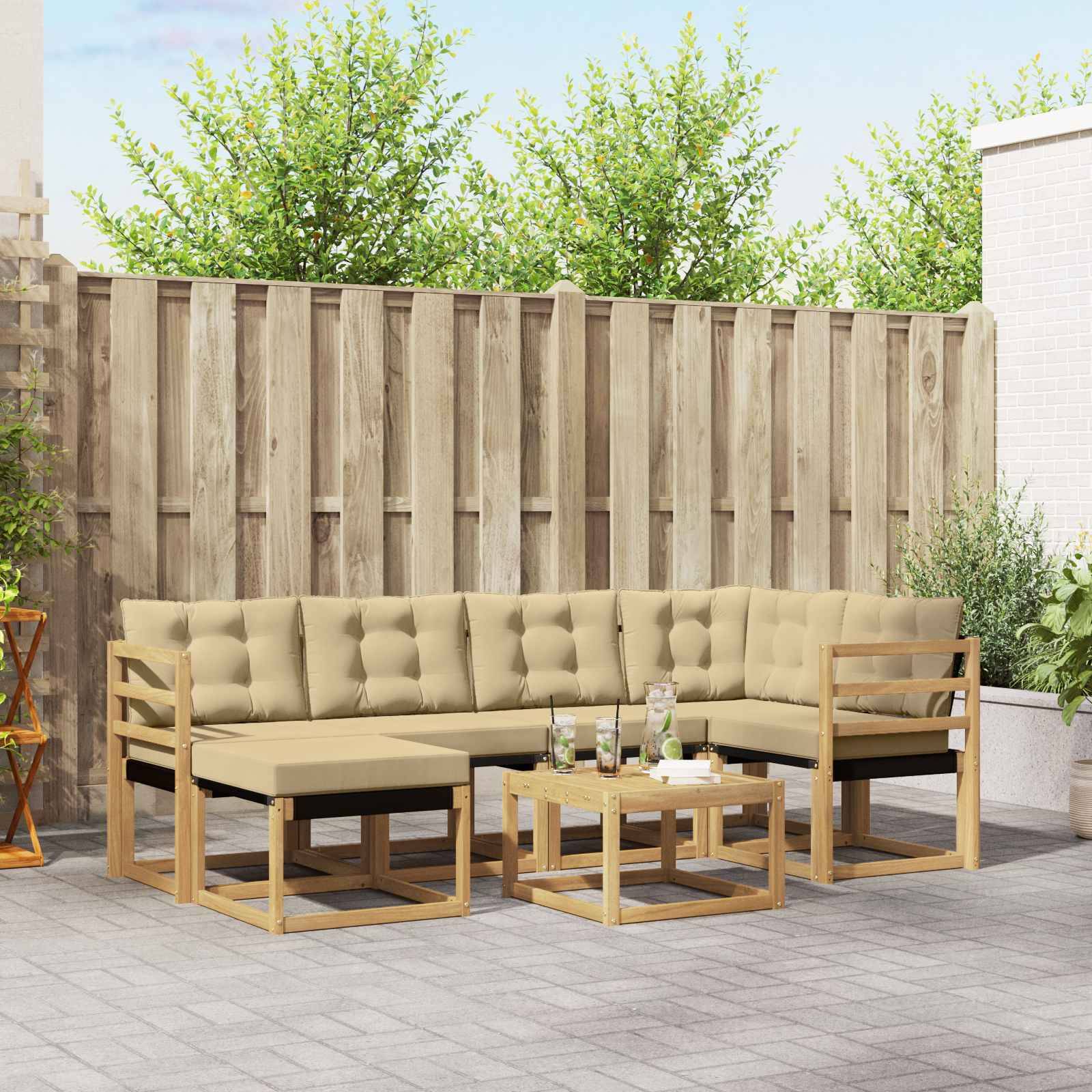vidaXL Outdoor-Sofagarnitur mit Kissen 7 pcs Weiß und Beige
