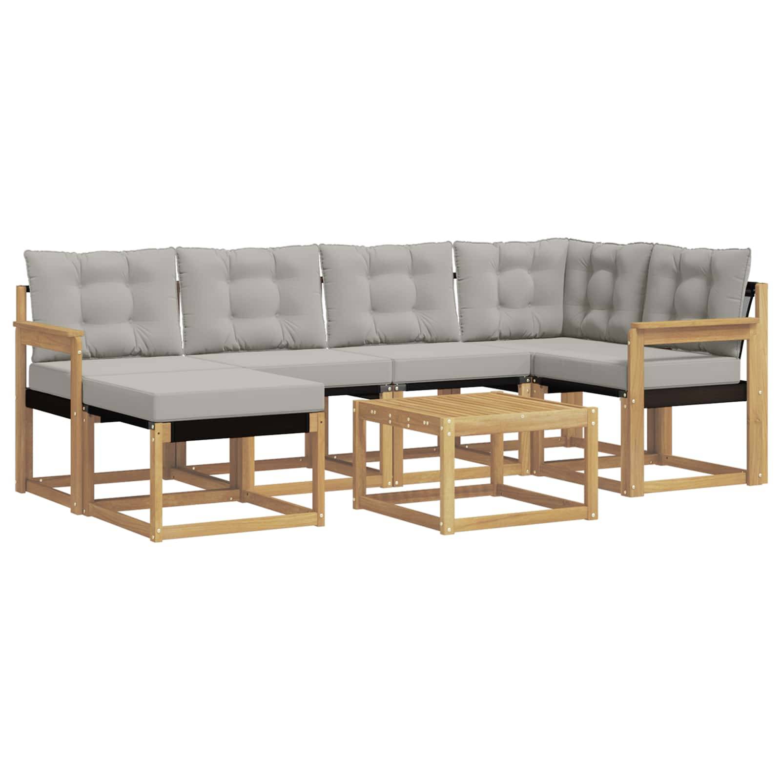 vidaXL Outdoor-Sofagarnitur mit Kissen 7 pcs Weiß und Hellgrau