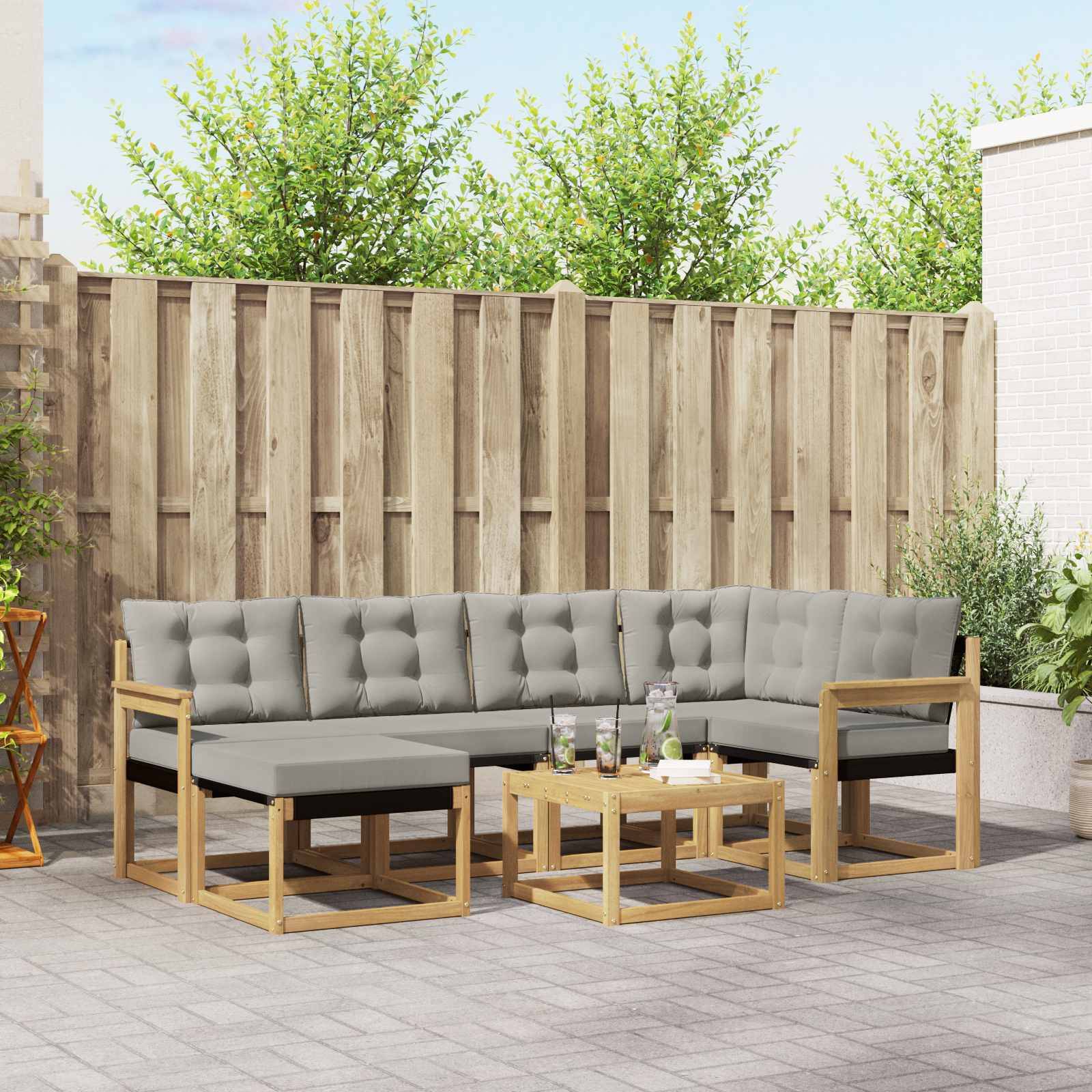vidaXL Outdoor-Sofagarnitur mit Kissen 7 pcs Weiß und Hellgrau