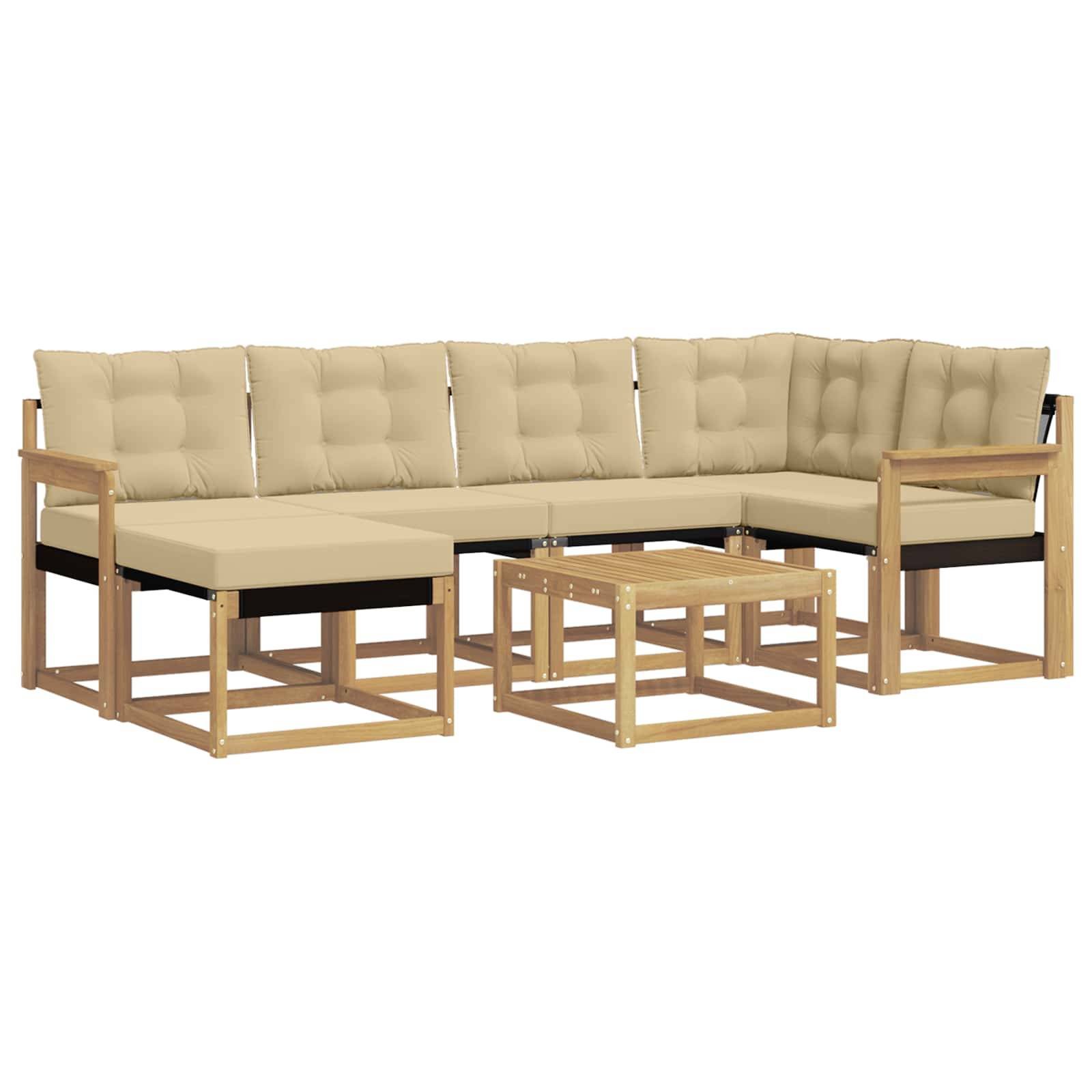 vidaXL Outdoor-Sofagarnitur mit Kissen 7 pcs Weiß und Beige