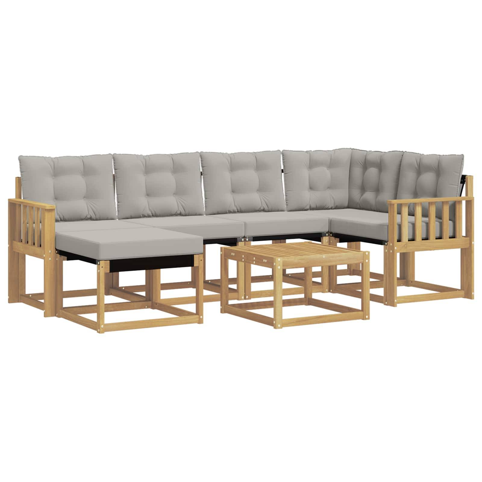vidaXL Outdoor-Sofagarnitur mit Kissen 7 pcs Weiß und Hellgrau