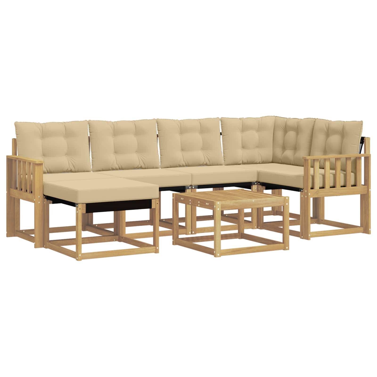 vidaXL Outdoor-Sofagarnitur mit Kissen 7 pcs Weiß und Beige