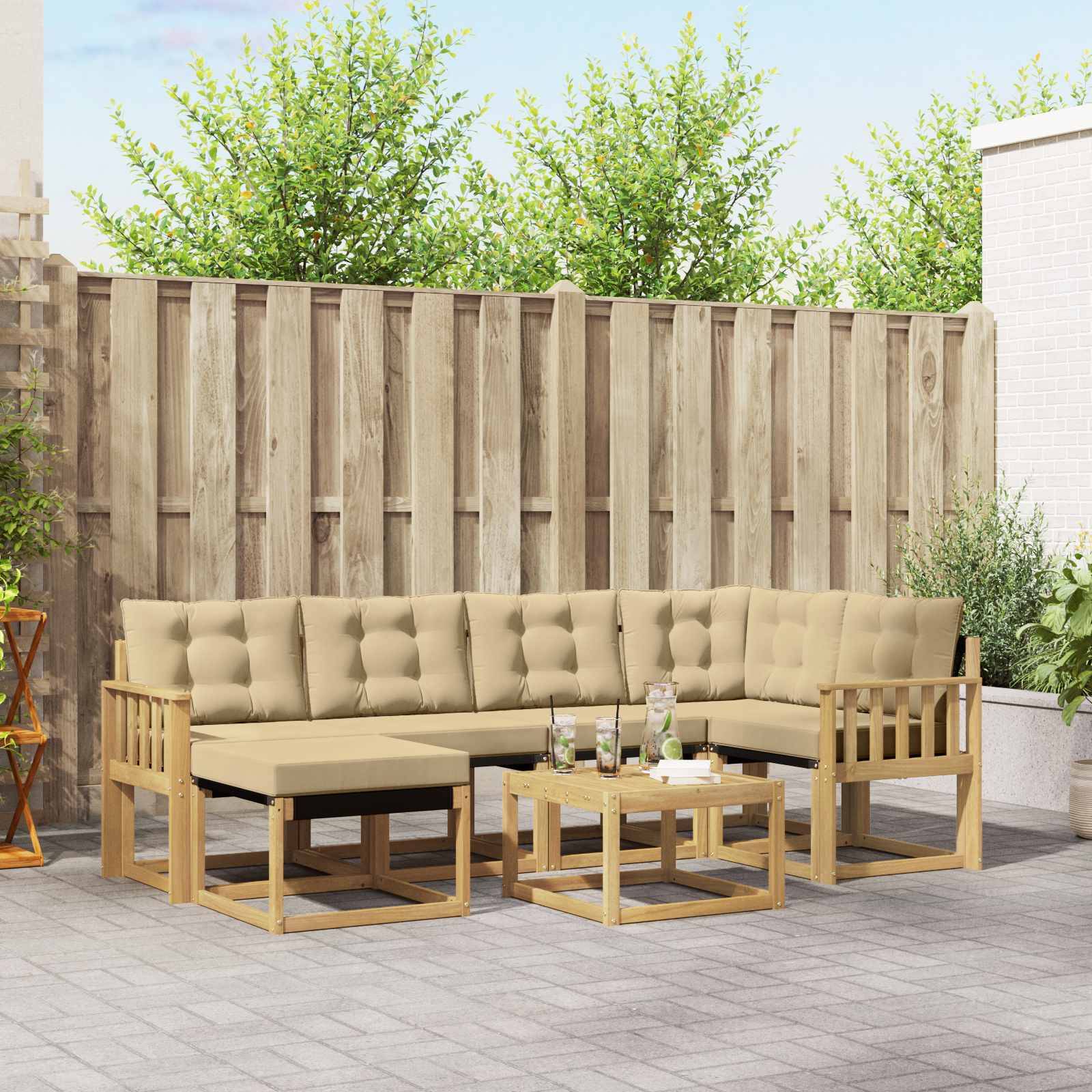 vidaXL Outdoor-Sofagarnitur mit Kissen 7 pcs Weiß und Beige
