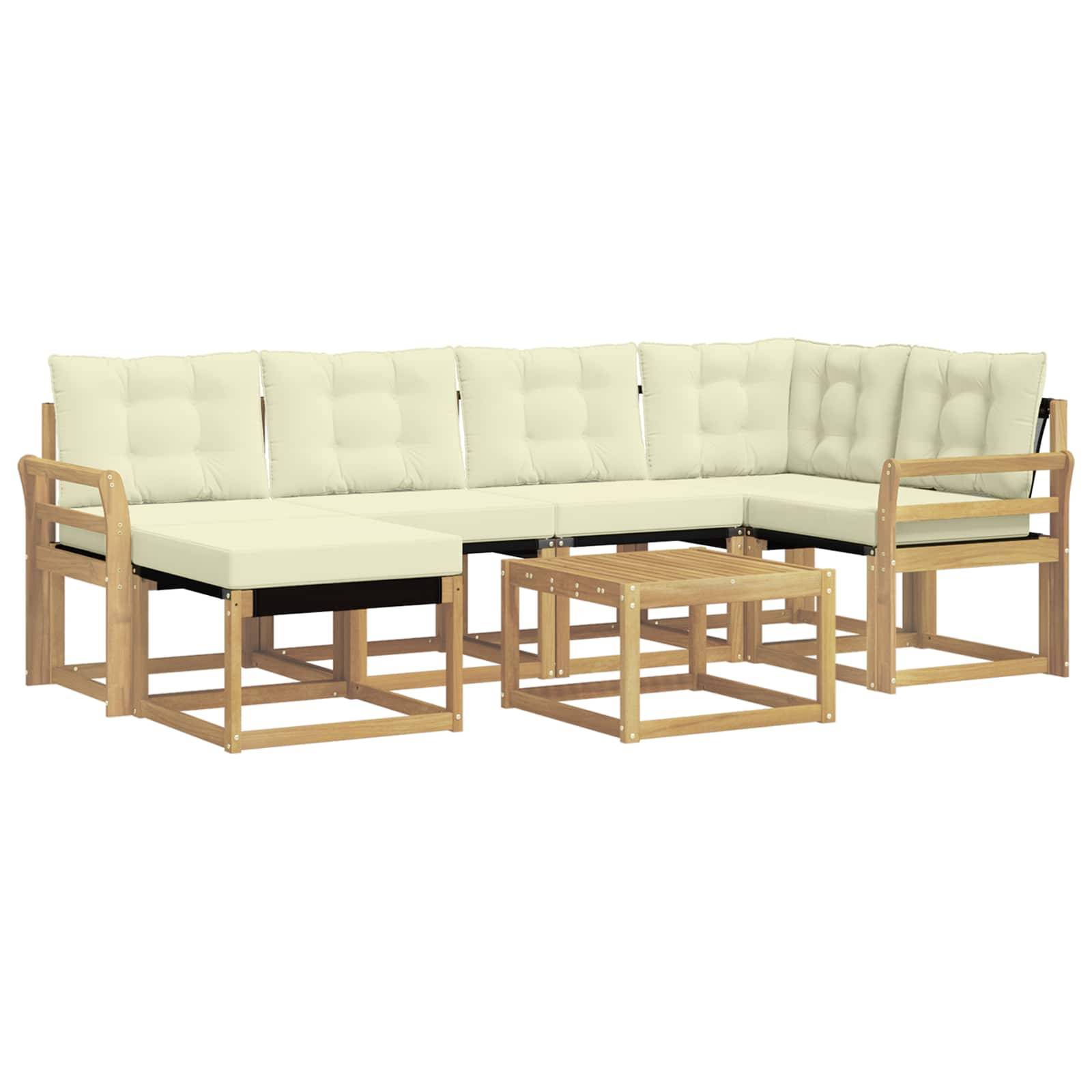 vidaXL Outdoor-Sofagarnitur mit Kissen 7 pcs Weiß und Creme