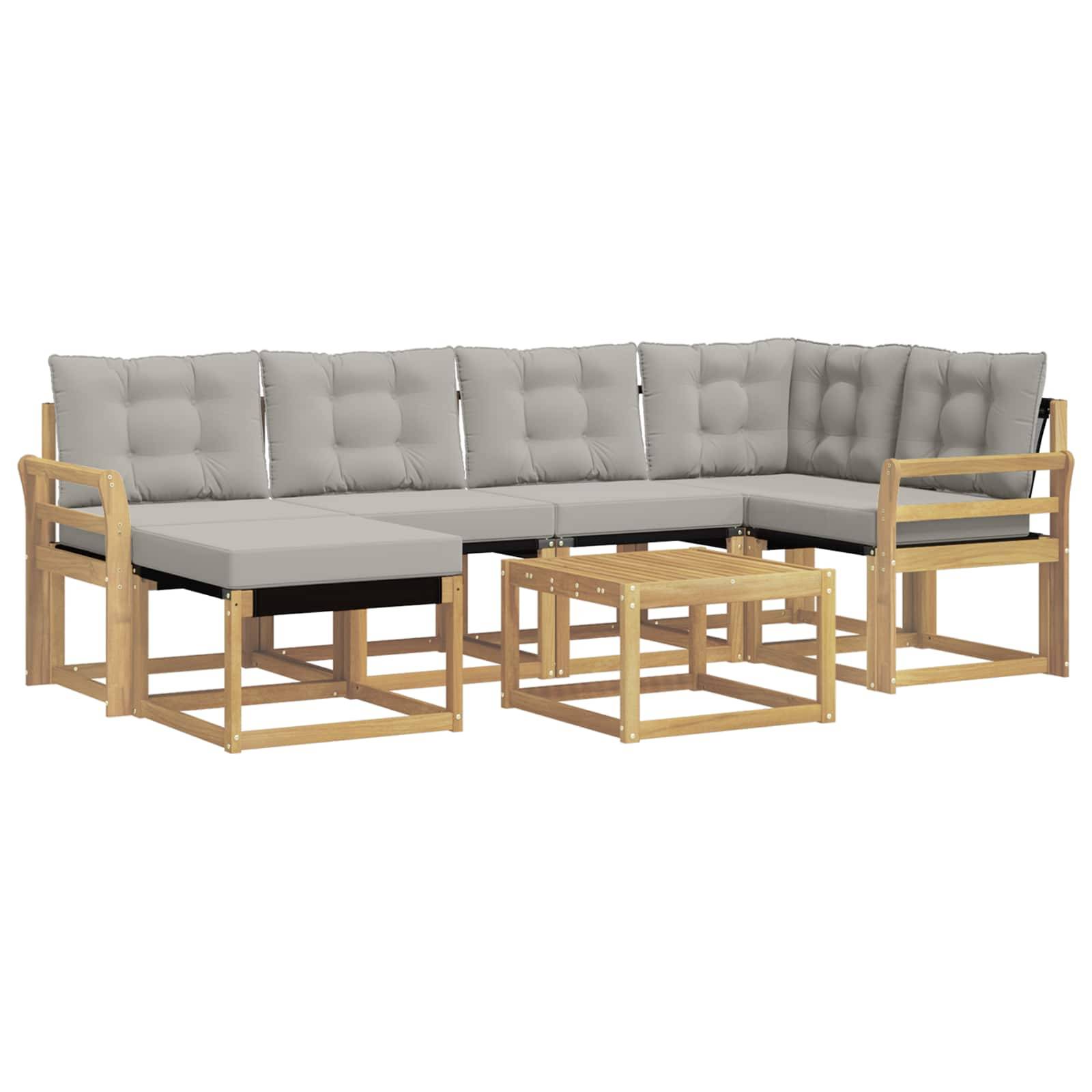 vidaXL Outdoor-Sofagarnitur mit Kissen 7 pcs Weiß und Hellgrau