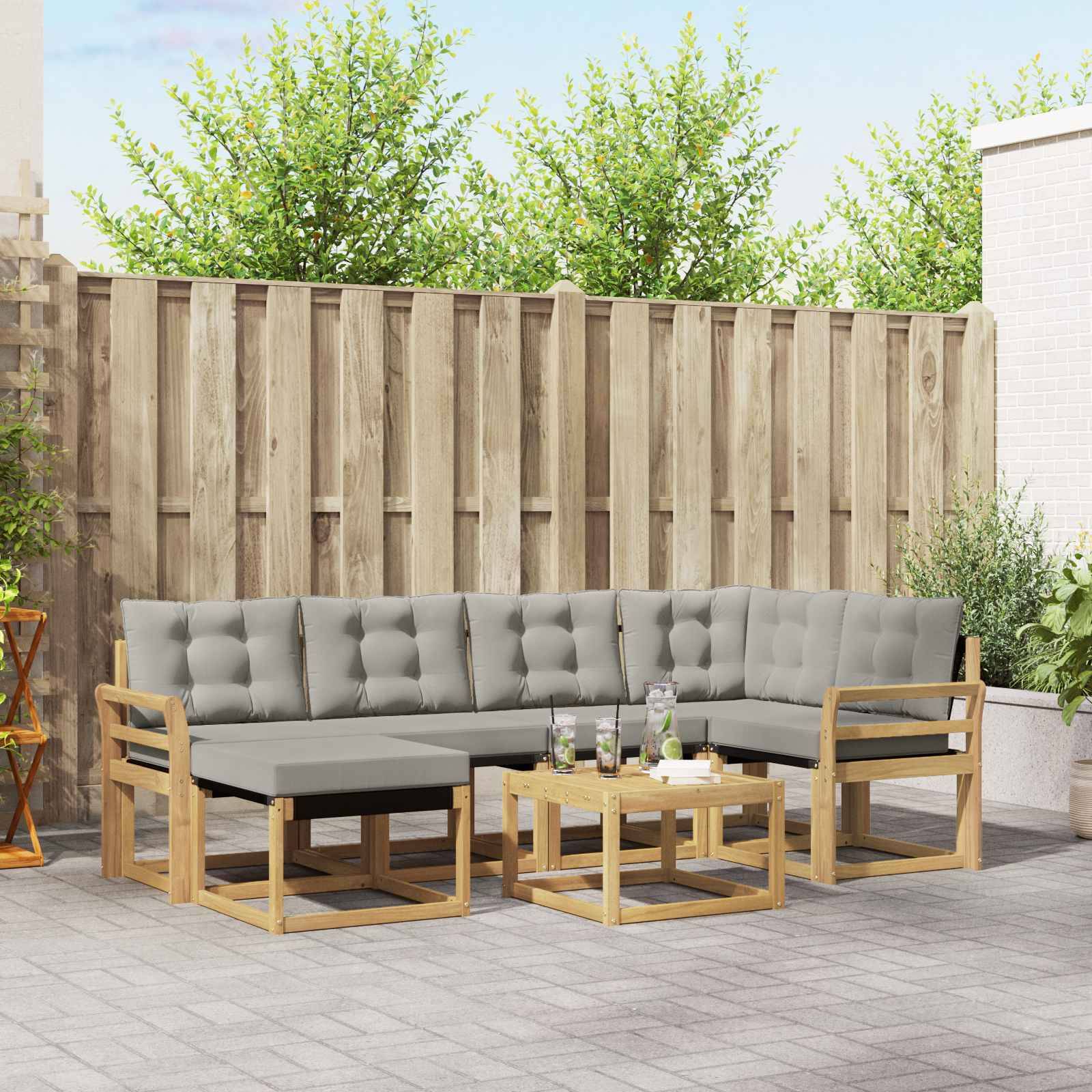 vidaXL Outdoor-Sofagarnitur mit Kissen 7 pcs Weiß und Hellgrau