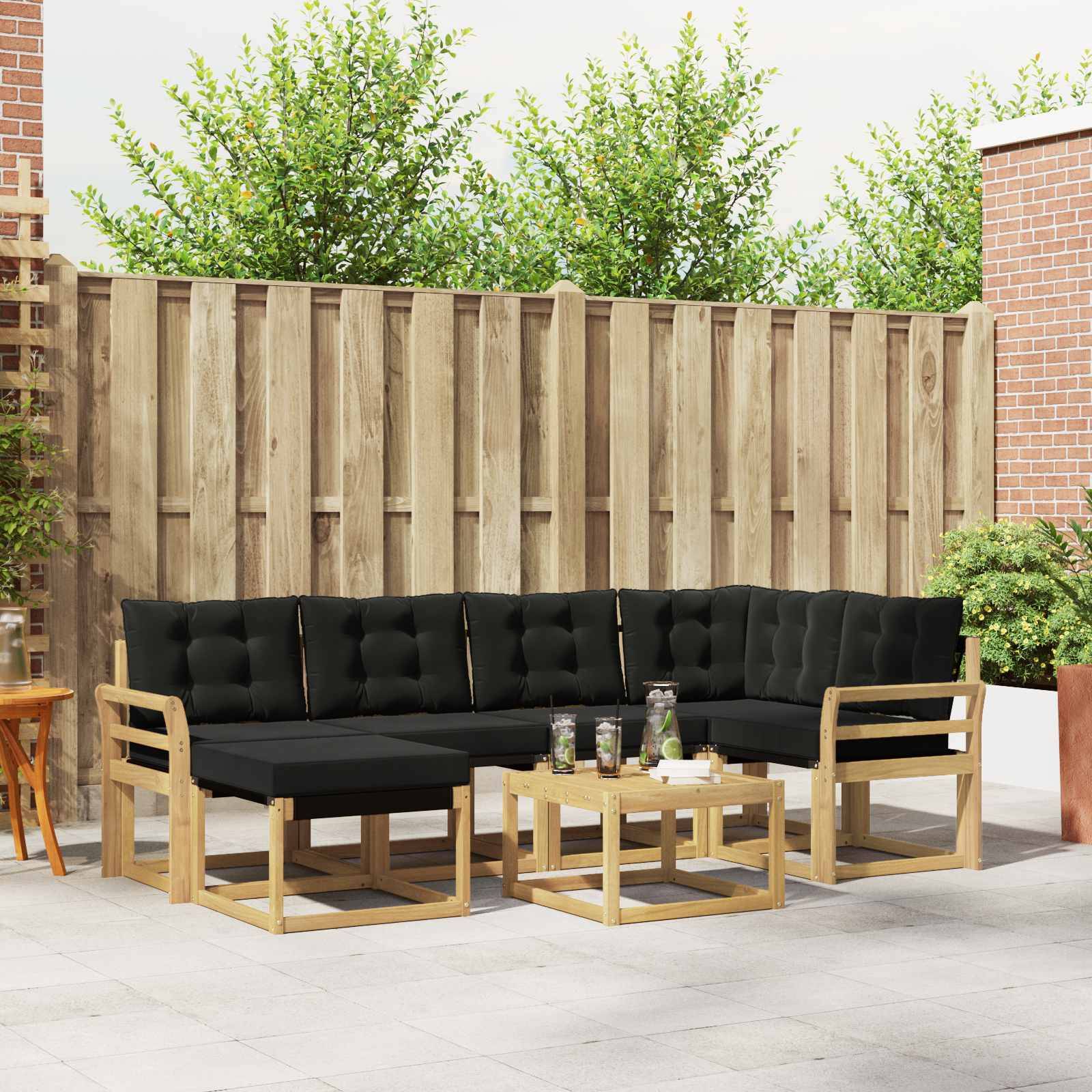 vidaXL Outdoor-Sofagarnitur mit Kissen 7 pcs Weiß und Schwarz