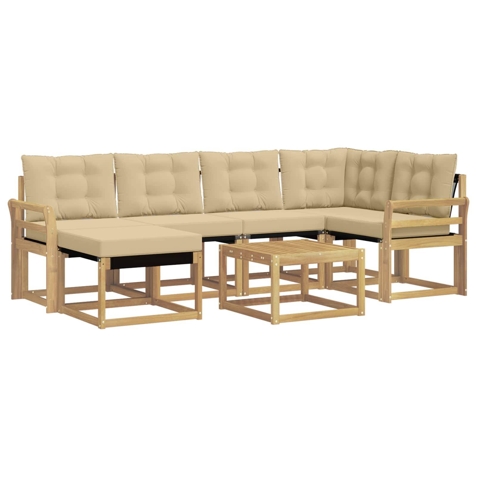 vidaXL Outdoor-Sofagarnitur mit Kissen 7 pcs Weiß und Beige