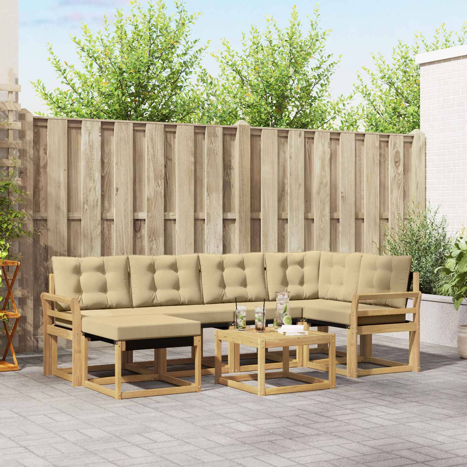 vidaXL Outdoor-Sofagarnitur mit Kissen 7 pcs Weiß und Beige