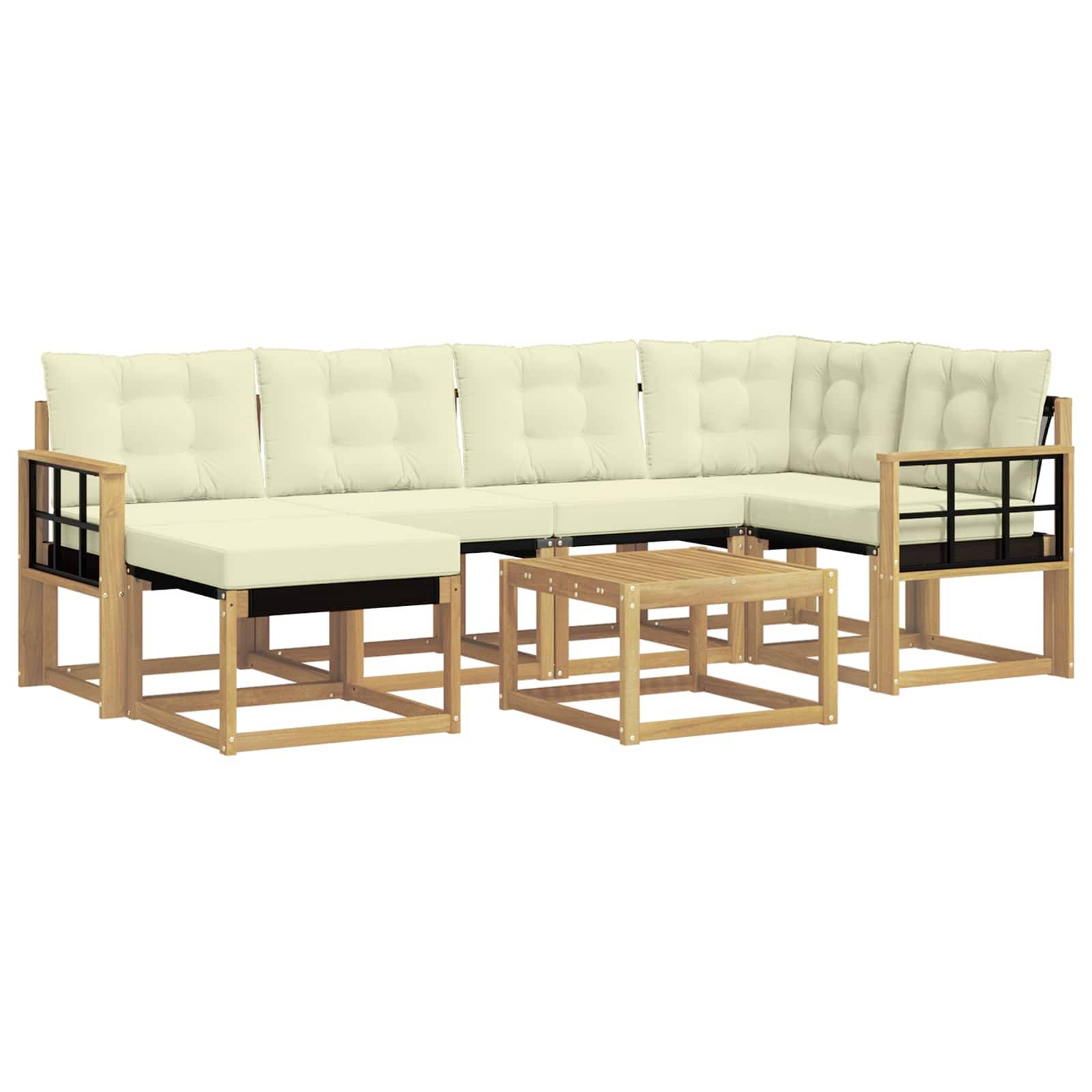 vidaXL Outdoor-Sofagarnitur mit Kissen 7 pcs Weiß und Creme