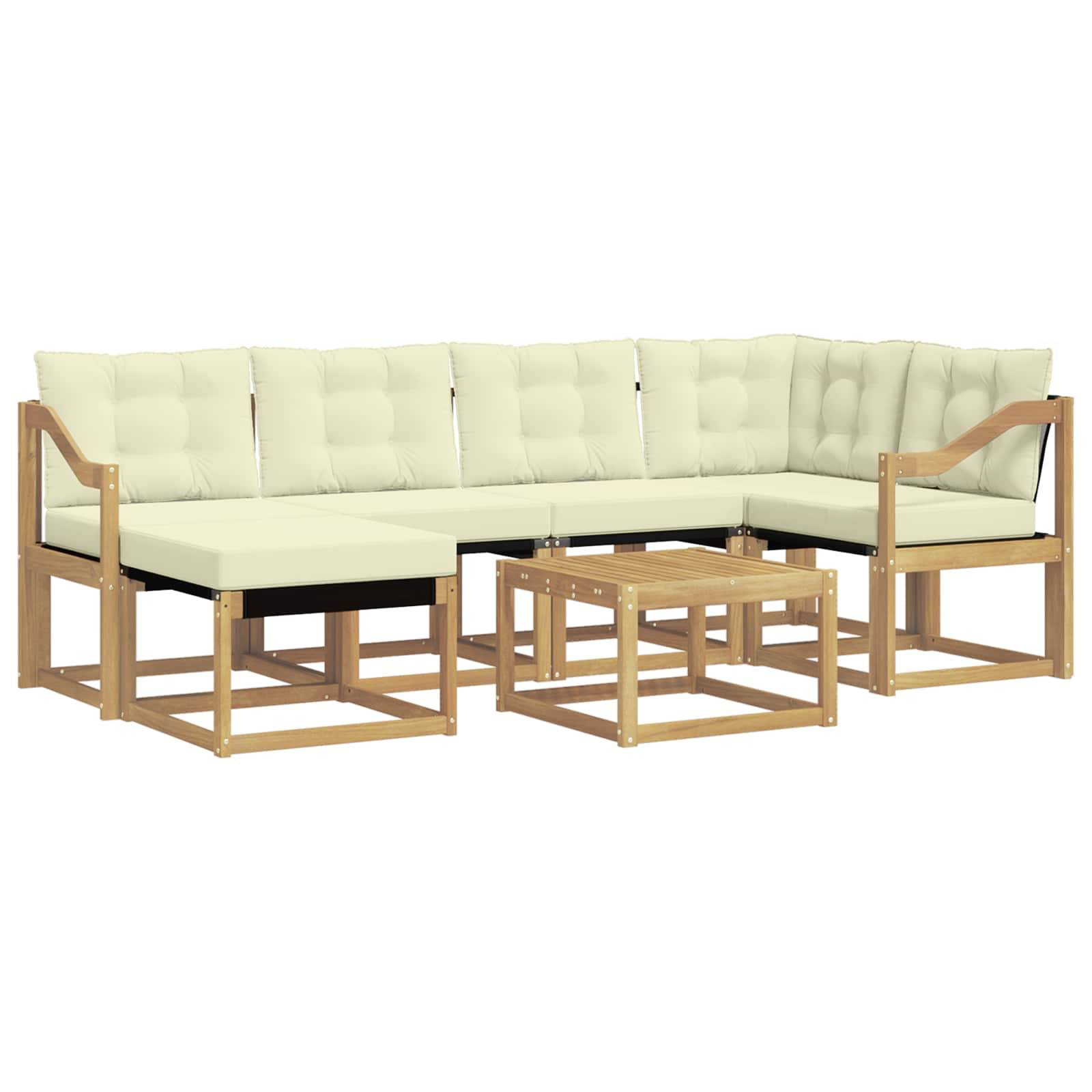 vidaXL Outdoor-Sofagarnitur mit Kissen 7 pcs Weiß und Creme