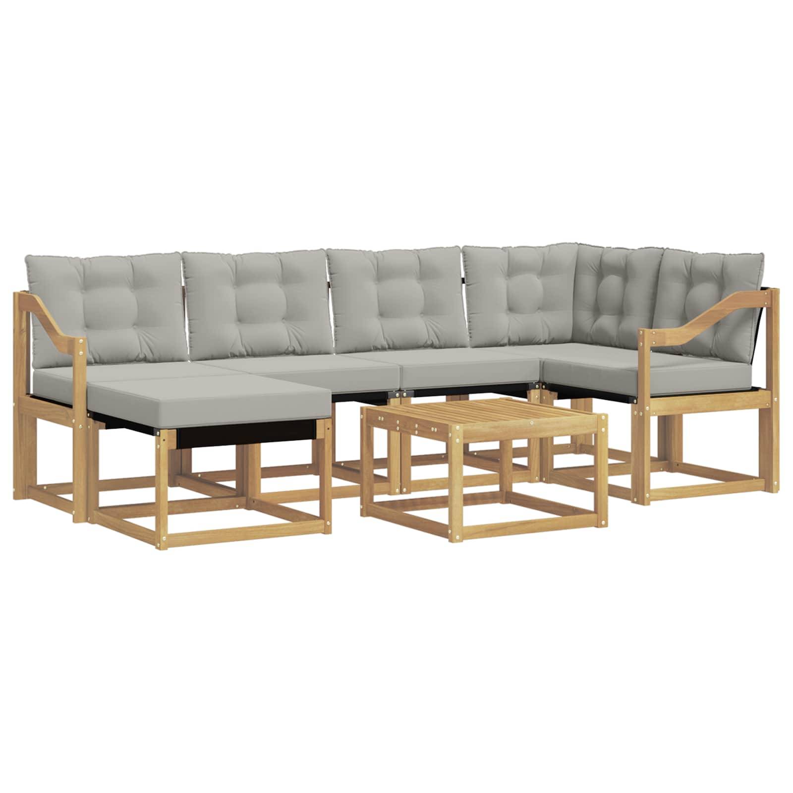 vidaXL Outdoor-Sofagarnitur mit Kissen 7 pcs Weiß und Hellgrau