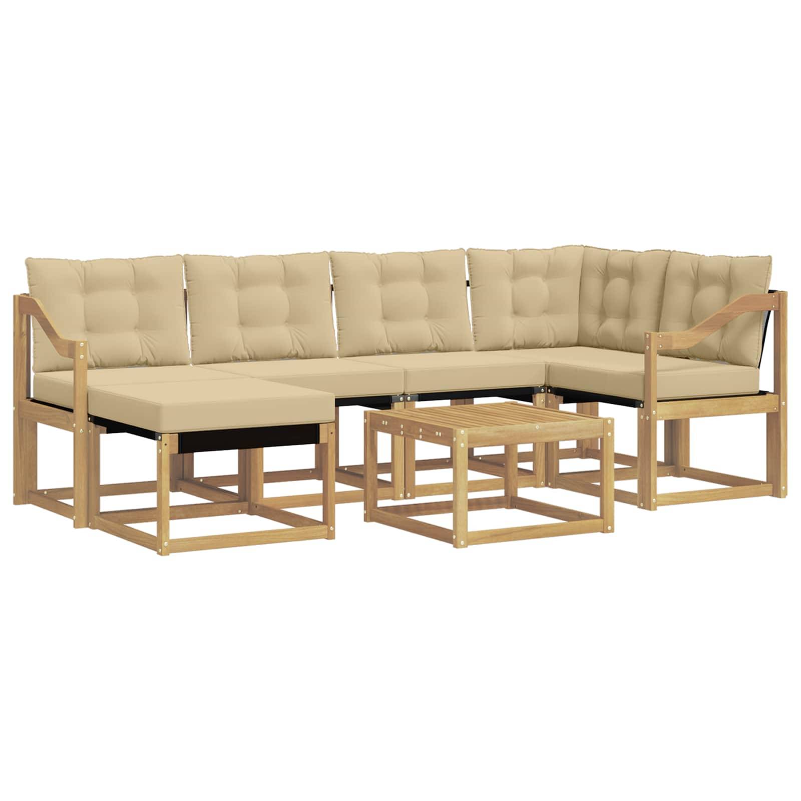 vidaXL Outdoor-Sofagarnitur mit Kissen 7 pcs Weiß und Beige