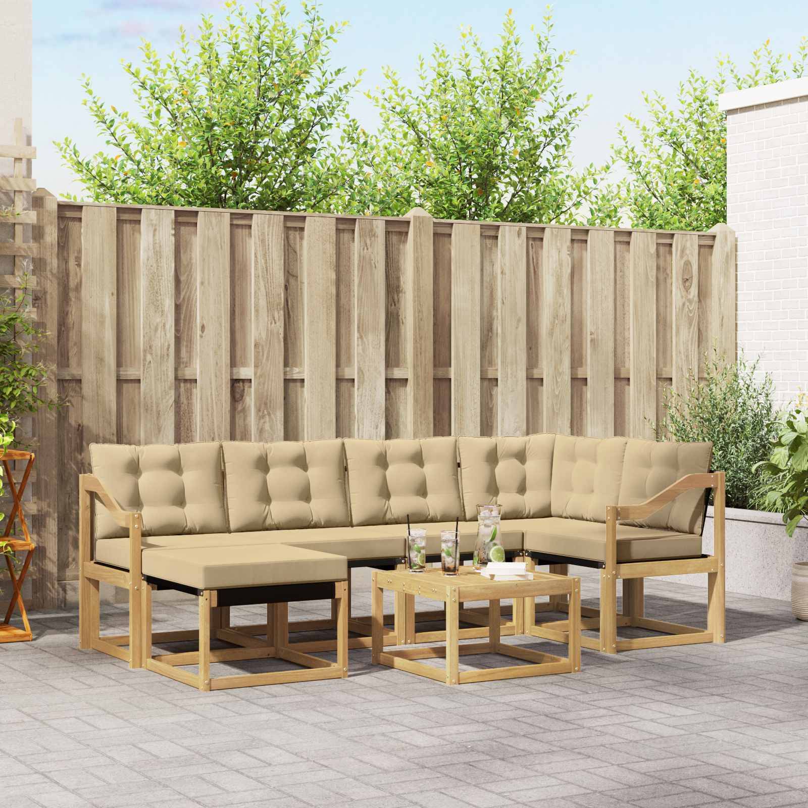 vidaXL Outdoor-Sofagarnitur mit Kissen 7 pcs Weiß und Beige