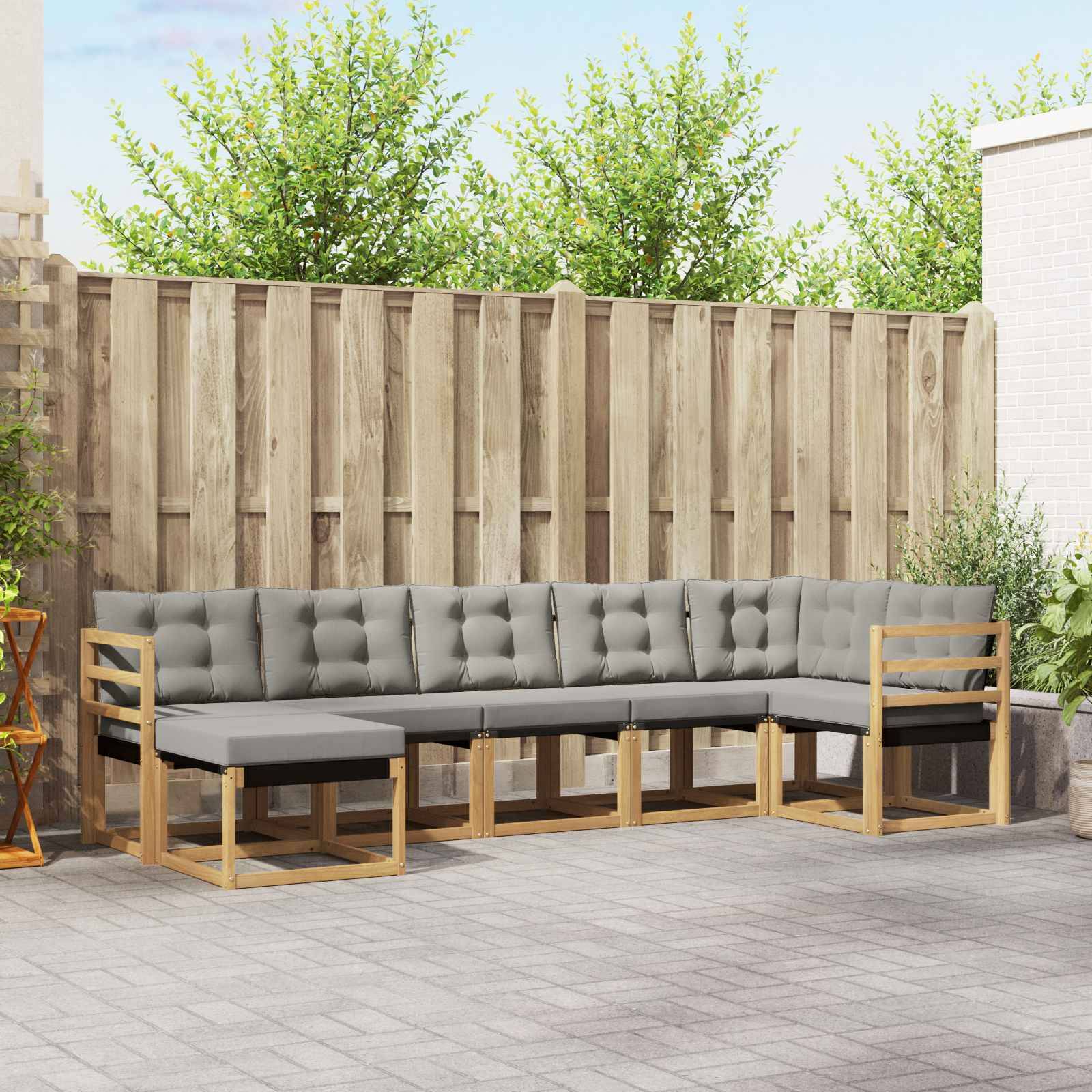 vidaXL Outdoor-Sofagarnitur mit Kissen 7 pcs Weiß und Hellgrau