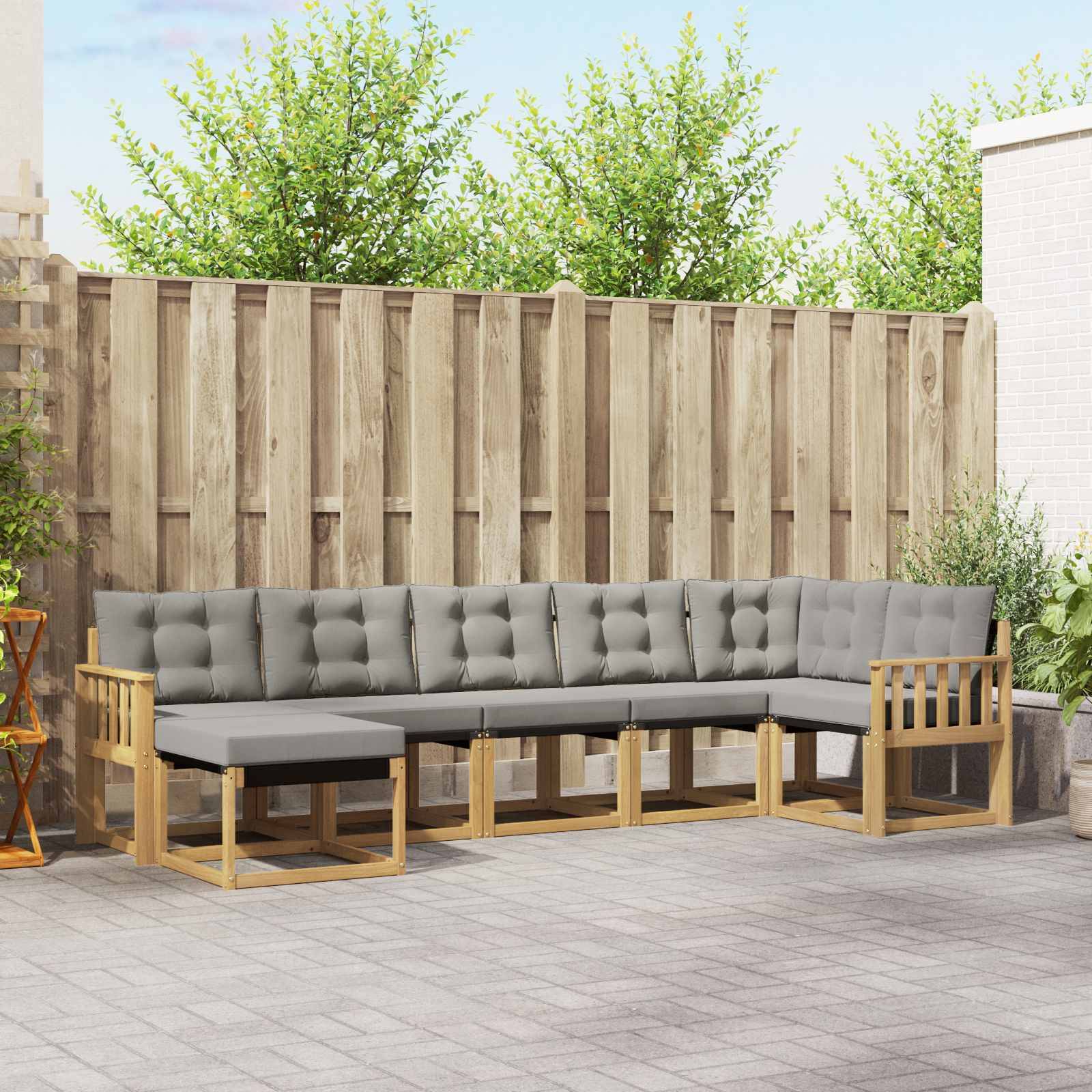 vidaXL Outdoor-Sofagarnitur mit Kissen 7 pcs Weiß und Hellgrau