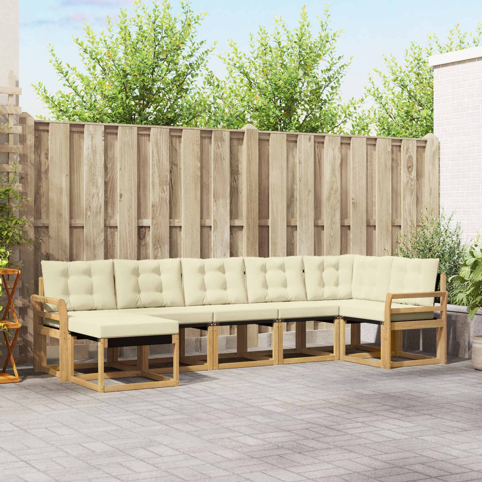 vidaXL Outdoor-Sofagarnitur mit Kissen 7 pcs Weiß und Creme