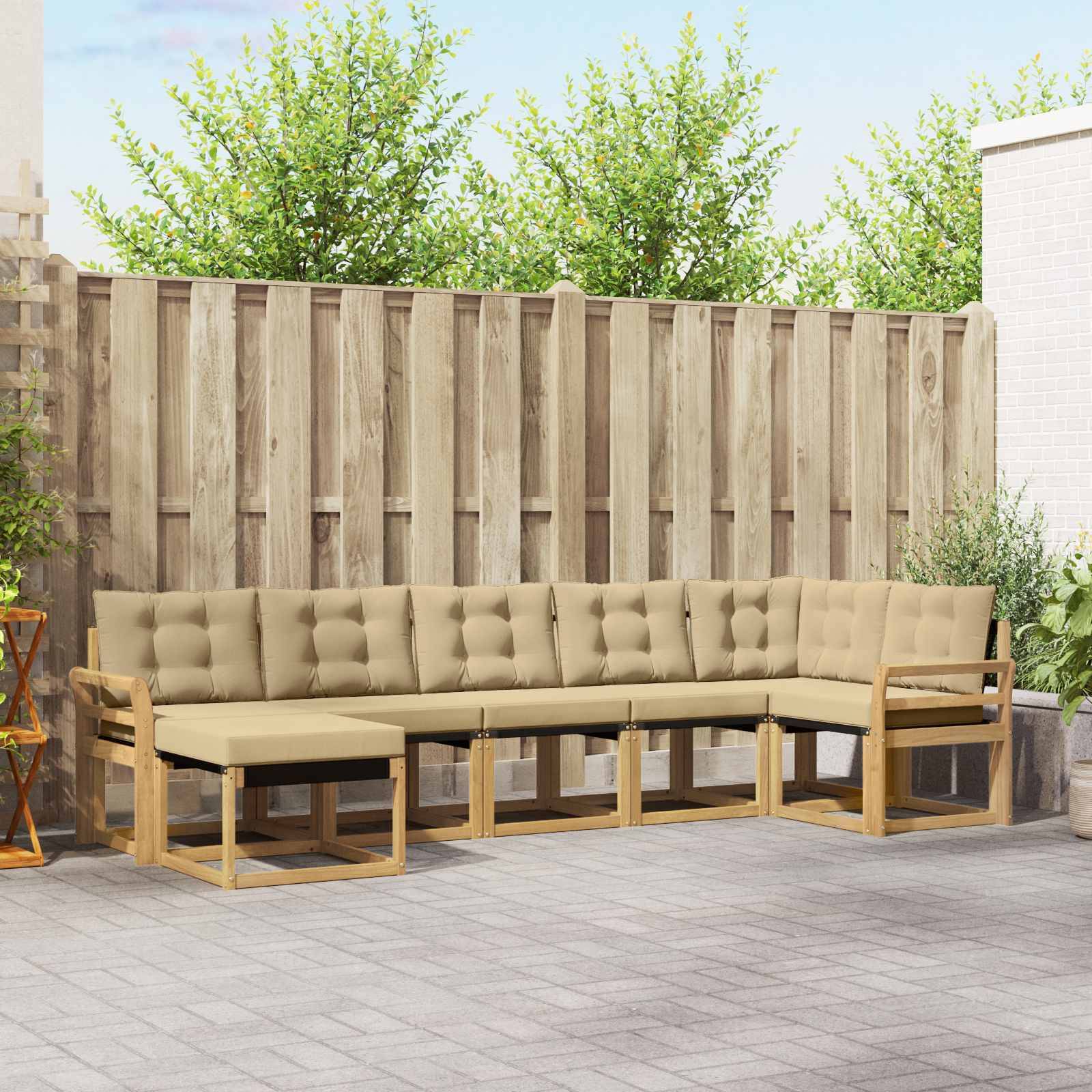 vidaXL Outdoor-Sofagarnitur mit Kissen 7 pcs Weiß und Beige