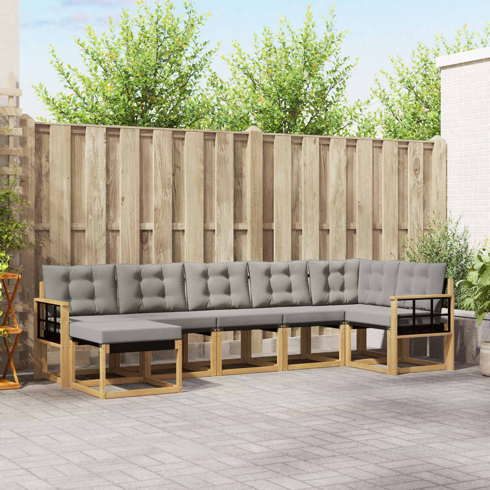 vidaXL Outdoor-Sofagarnitur mit Kissen 7 pcs Weiß und Hellgrau
