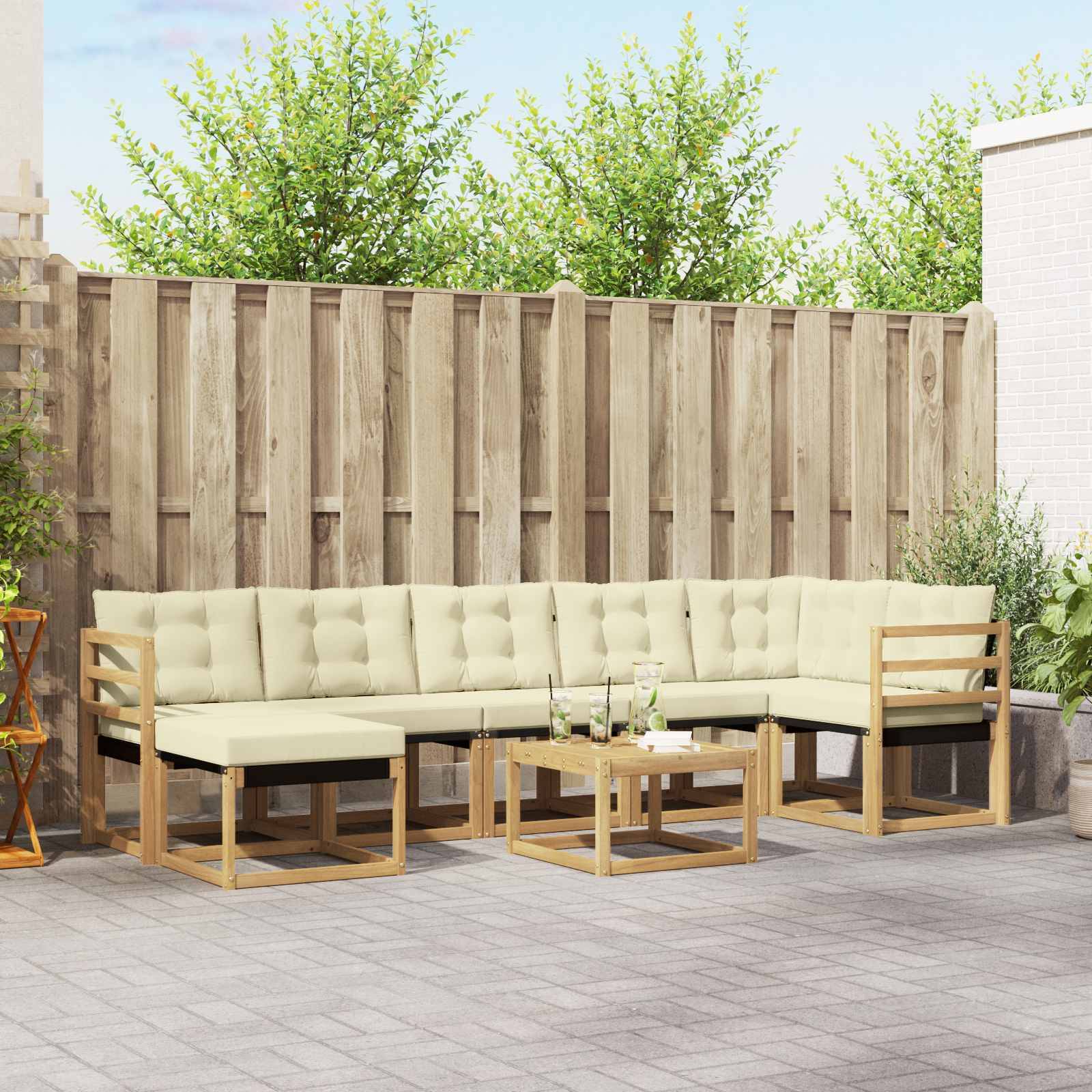 vidaXL Outdoor-Sofagarnitur mit Kissen 8 pcs Weiß und Creme