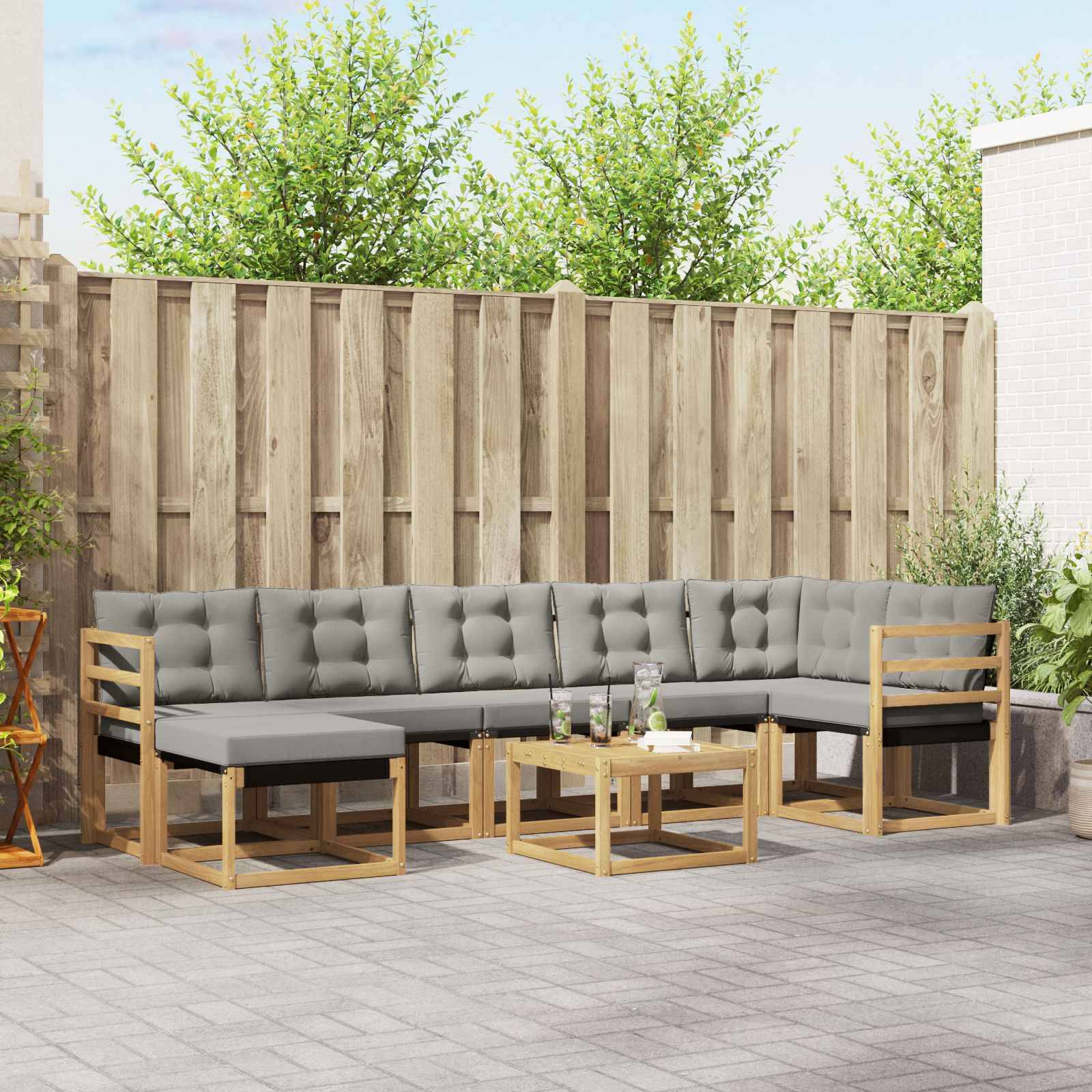 vidaXL Outdoor-Sofagarnitur mit Kissen 8 pcs Weiß und Hellgrau