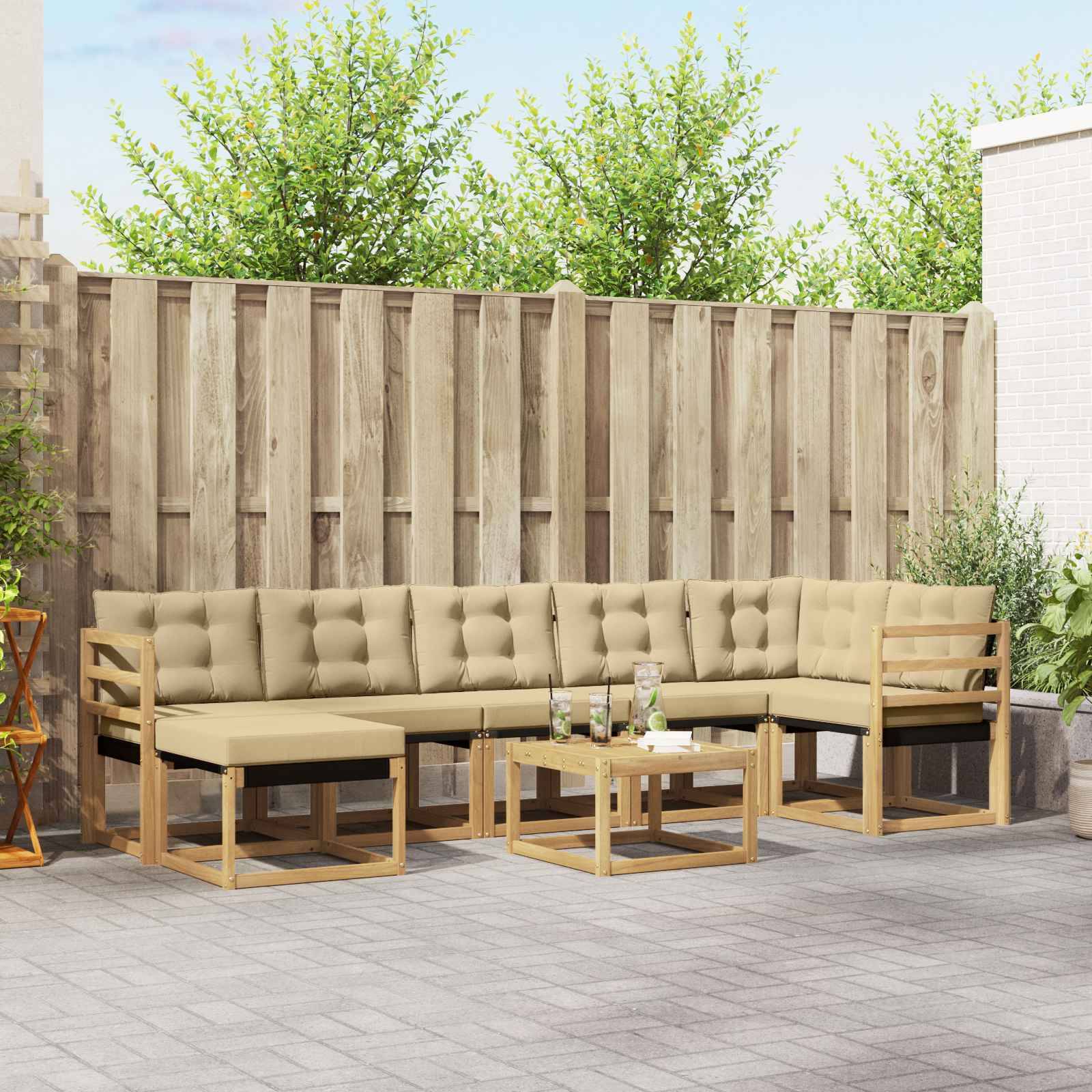 vidaXL Outdoor-Sofagarnitur mit Kissen 8 pcs Weiß und Beige