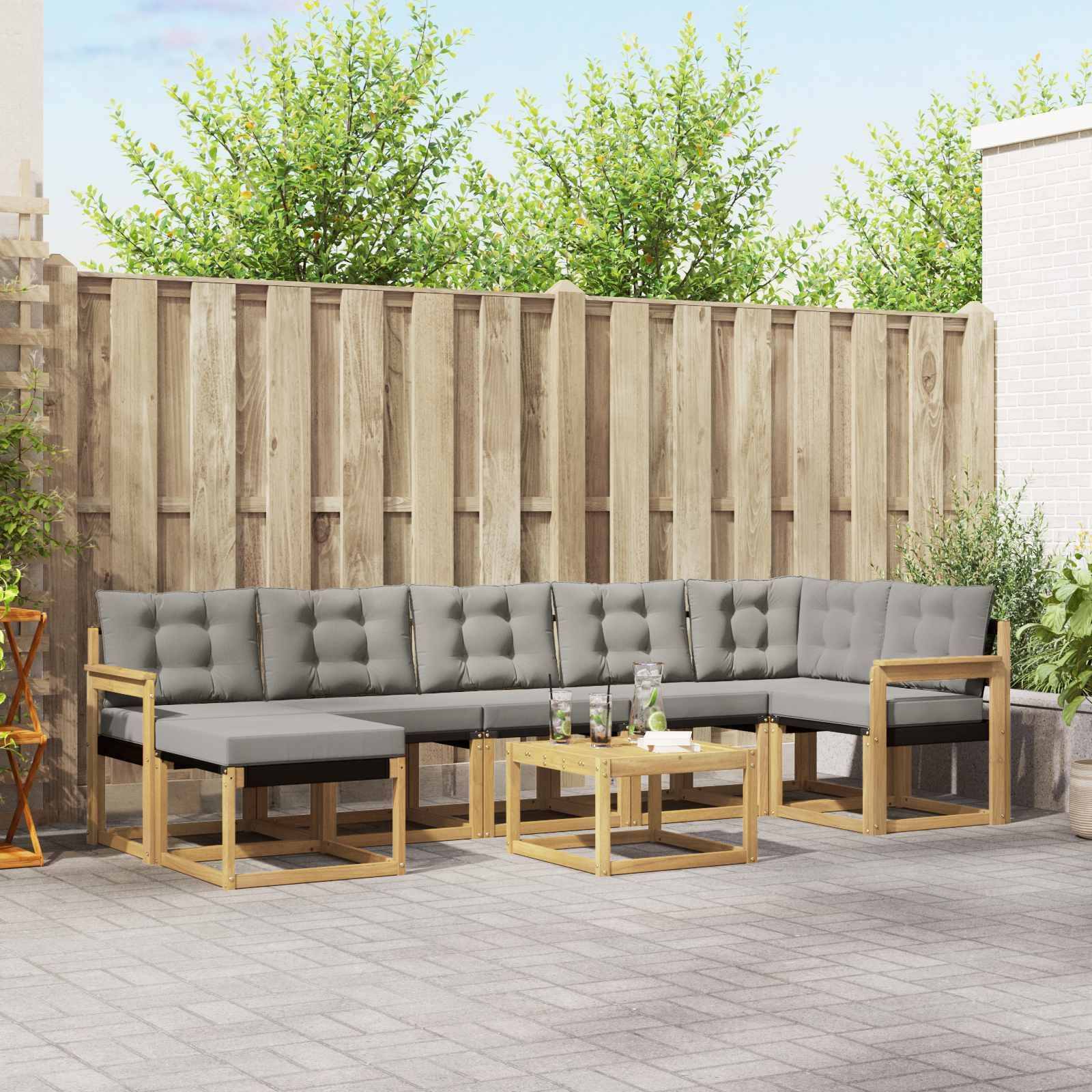 vidaXL Outdoor-Sofagarnitur mit Kissen 8 pcs Weiß und Hellgrau