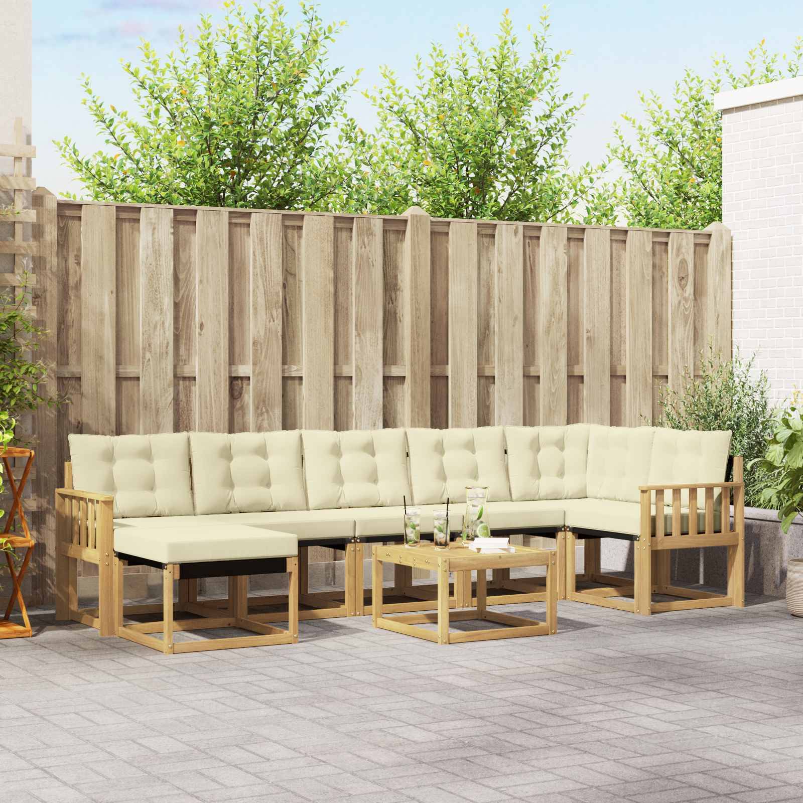 vidaXL Outdoor-Sofagarnitur mit Kissen 8 pcs Weiß und Creme