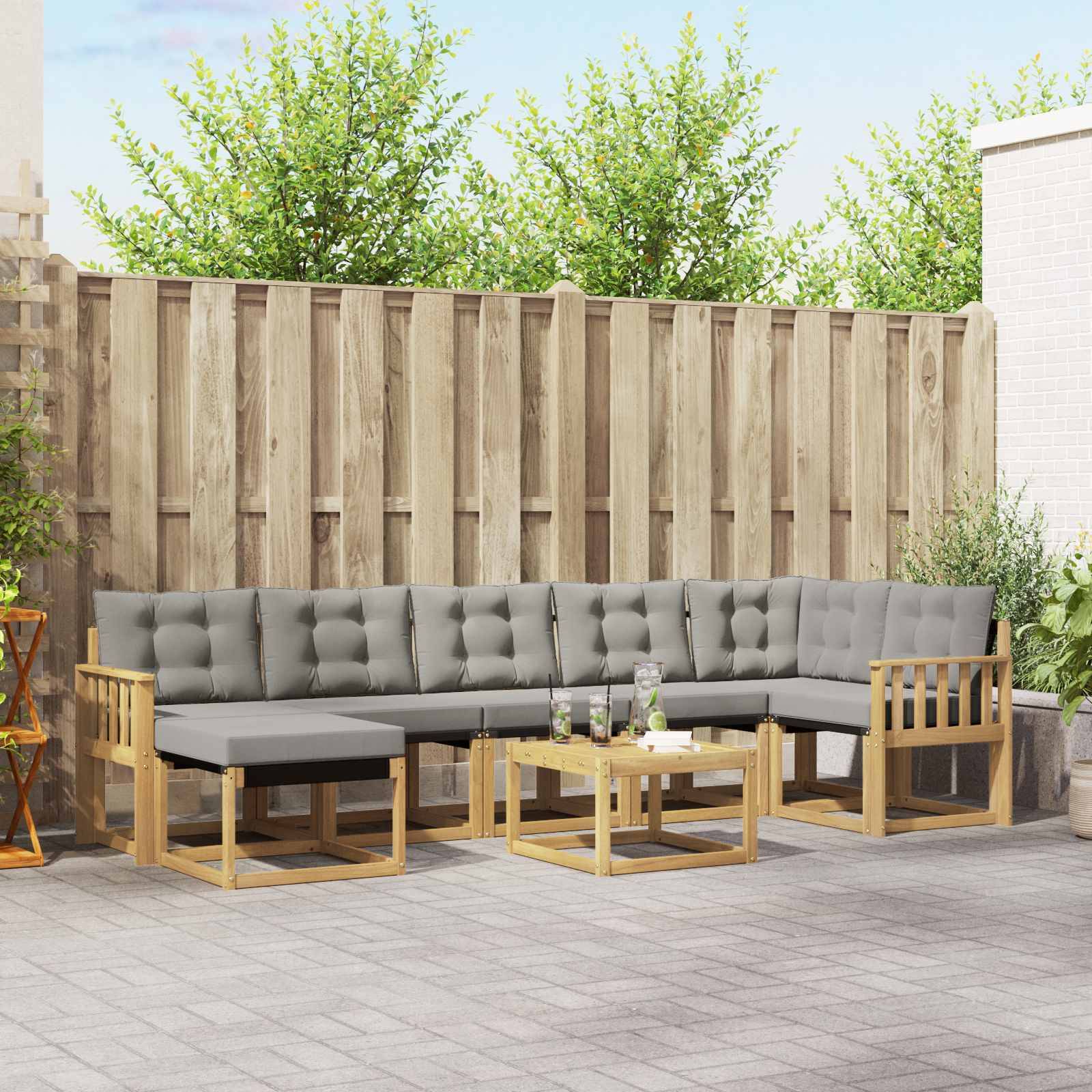 vidaXL Outdoor-Sofagarnitur mit Kissen 8 pcs Weiß und Hellgrau
