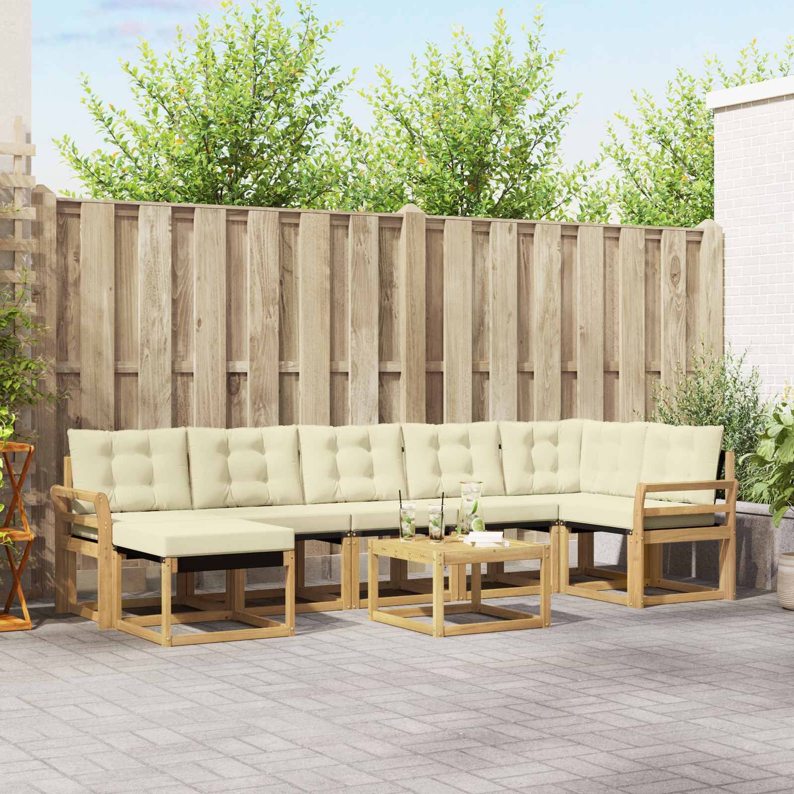 vidaXL Outdoor-Sofagarnitur mit Kissen 8 pcs Weiß und Creme