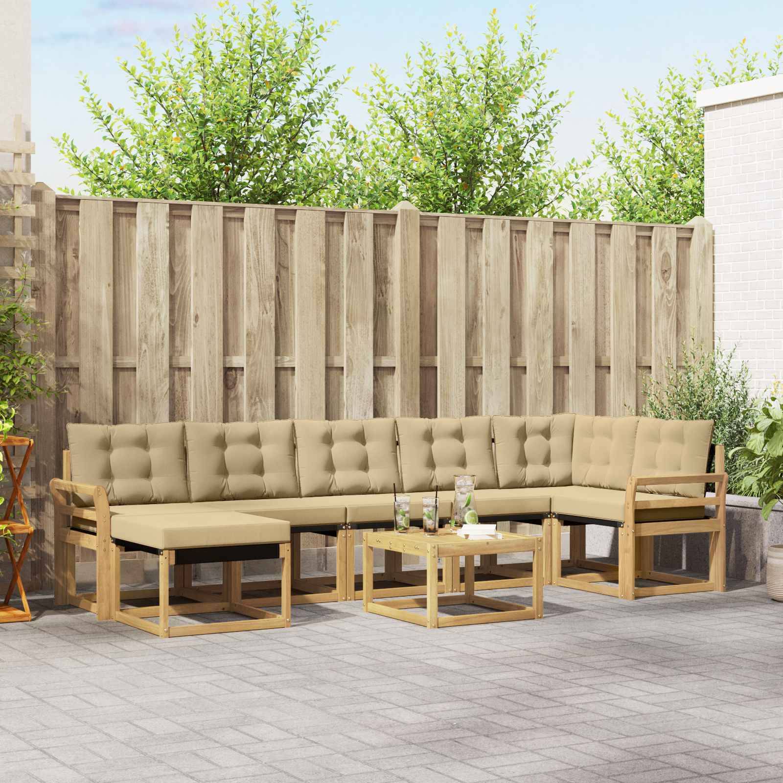 vidaXL Outdoor-Sofagarnitur mit Kissen 8 pcs Weiß und Beige